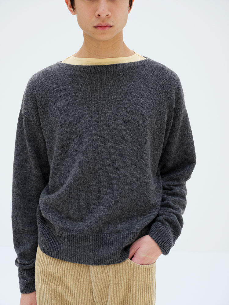 LIGHT CASHMERE KNIT BOAT NECK P/O