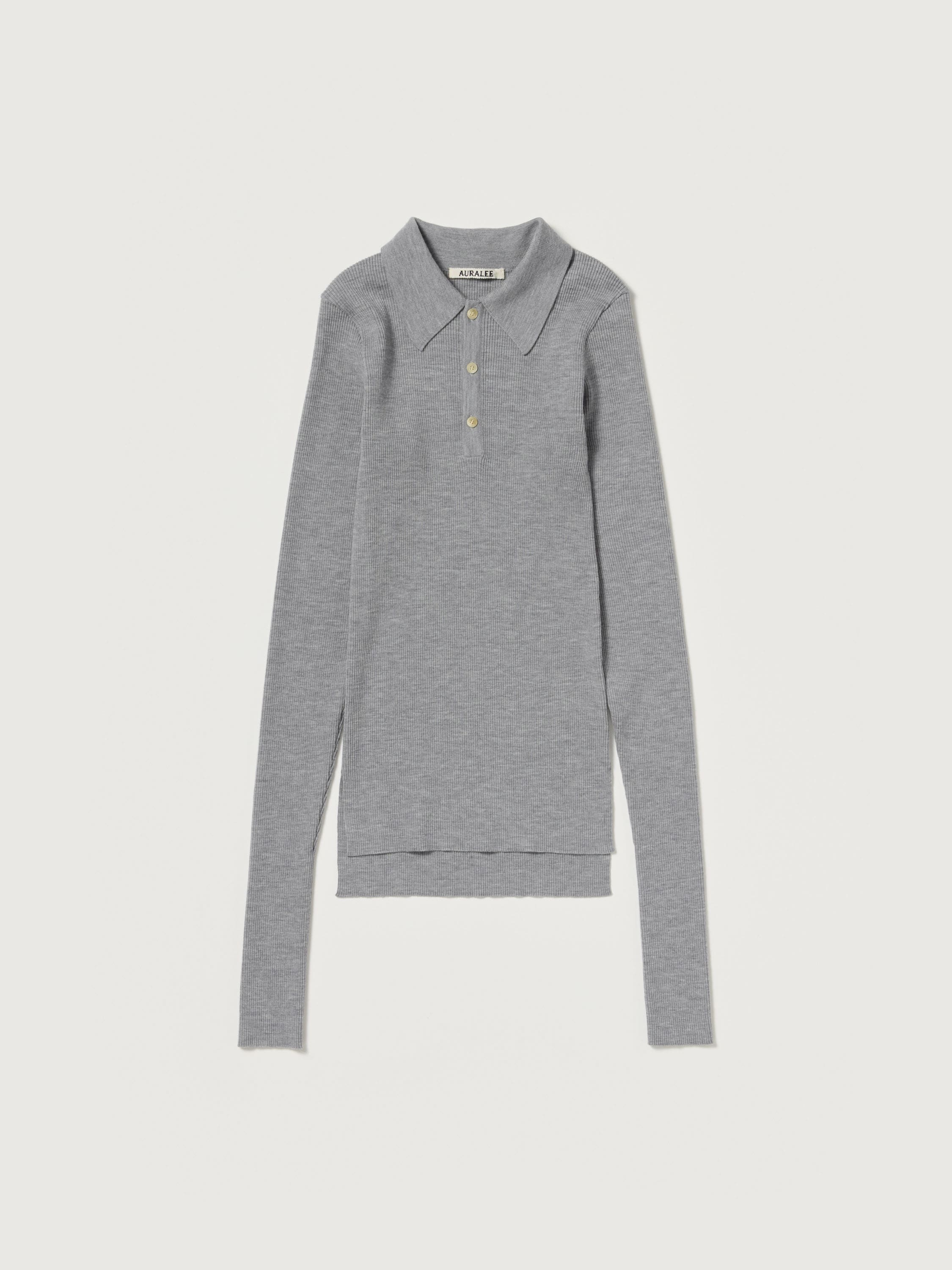 SUPER FINE WOOL HIGH GAUGE RIB KNIT POLO 詳細画像 TOP GRAY 1