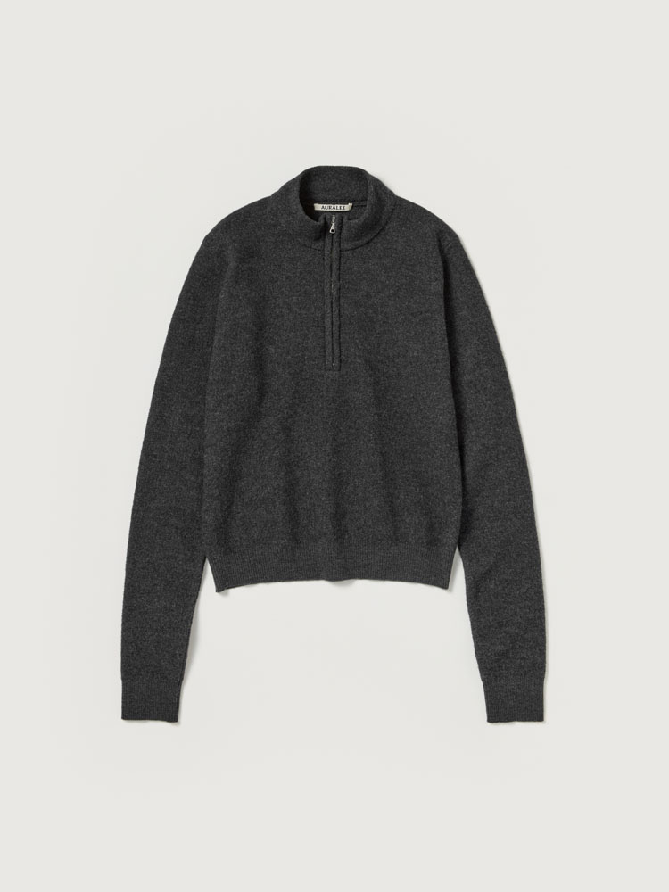 SMOOTH FULLED WOOL KNIT HALF ZIP P/O