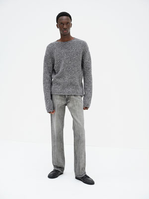 FADED HEAVY DENIM CENTER-PLEATED PANTS