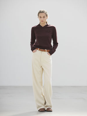 SILK NEP DENIM 5P WIDE PANTS