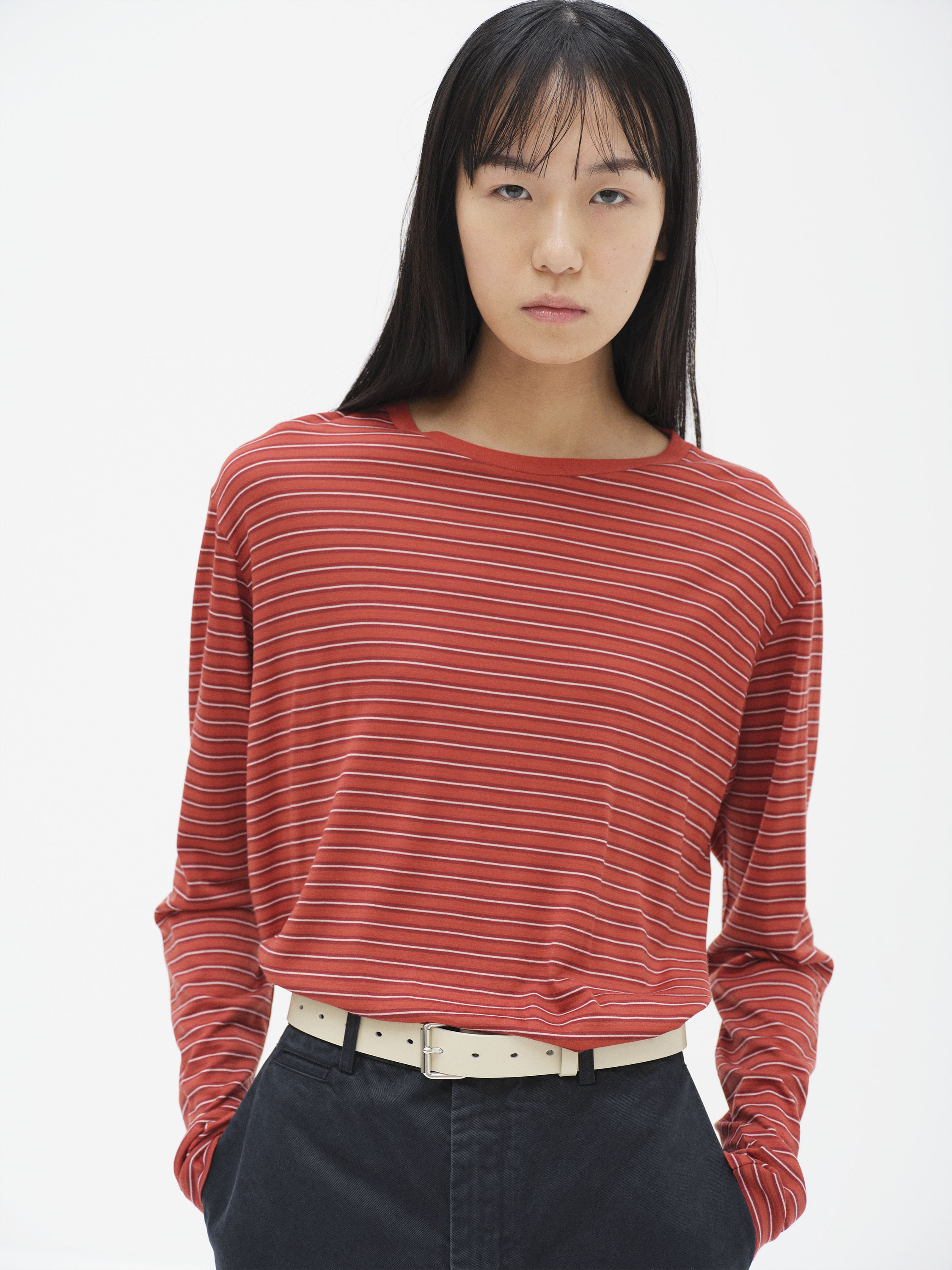 SOFT SMOOTH WOOL STRIPE JERSEY L/S TEE 詳細画像 RED STRIPE 2