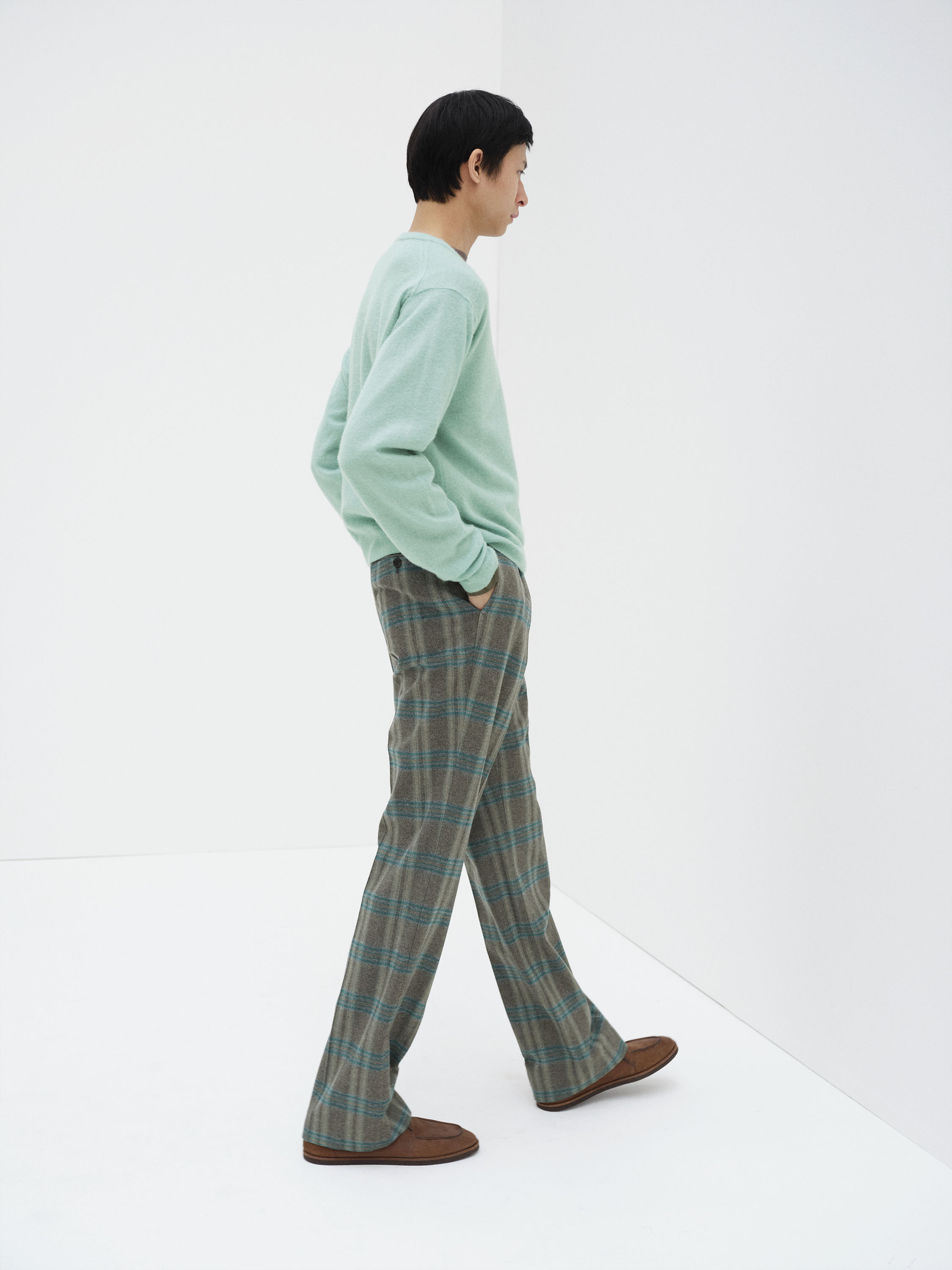 WOOL FULLING FLANNEL ONE-TUCK SLACKS 詳細画像 TOP BROWN GREEN CHECK 3