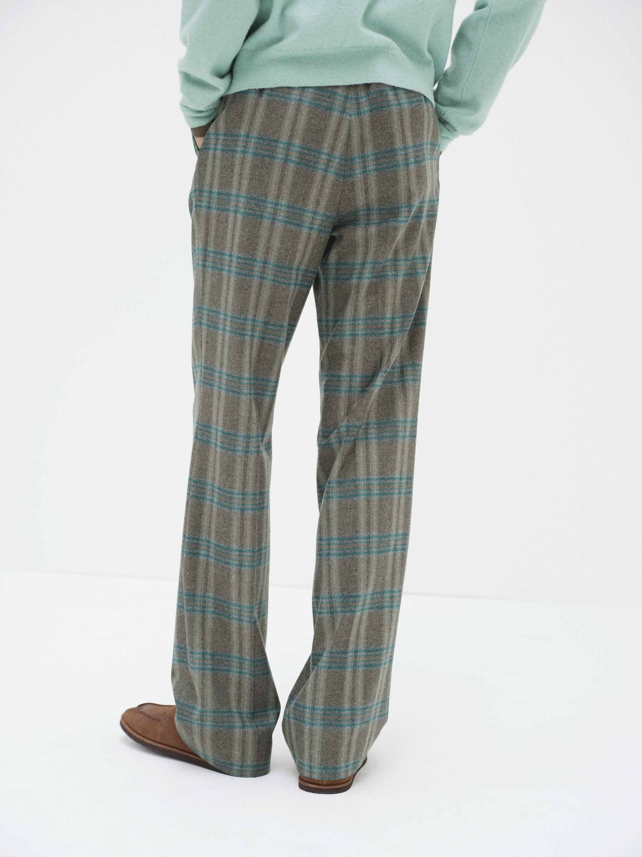 WOOL FULLING FLANNEL ONE-TUCK SLACKS 詳細画像 TOP BROWN GREEN CHECK 4