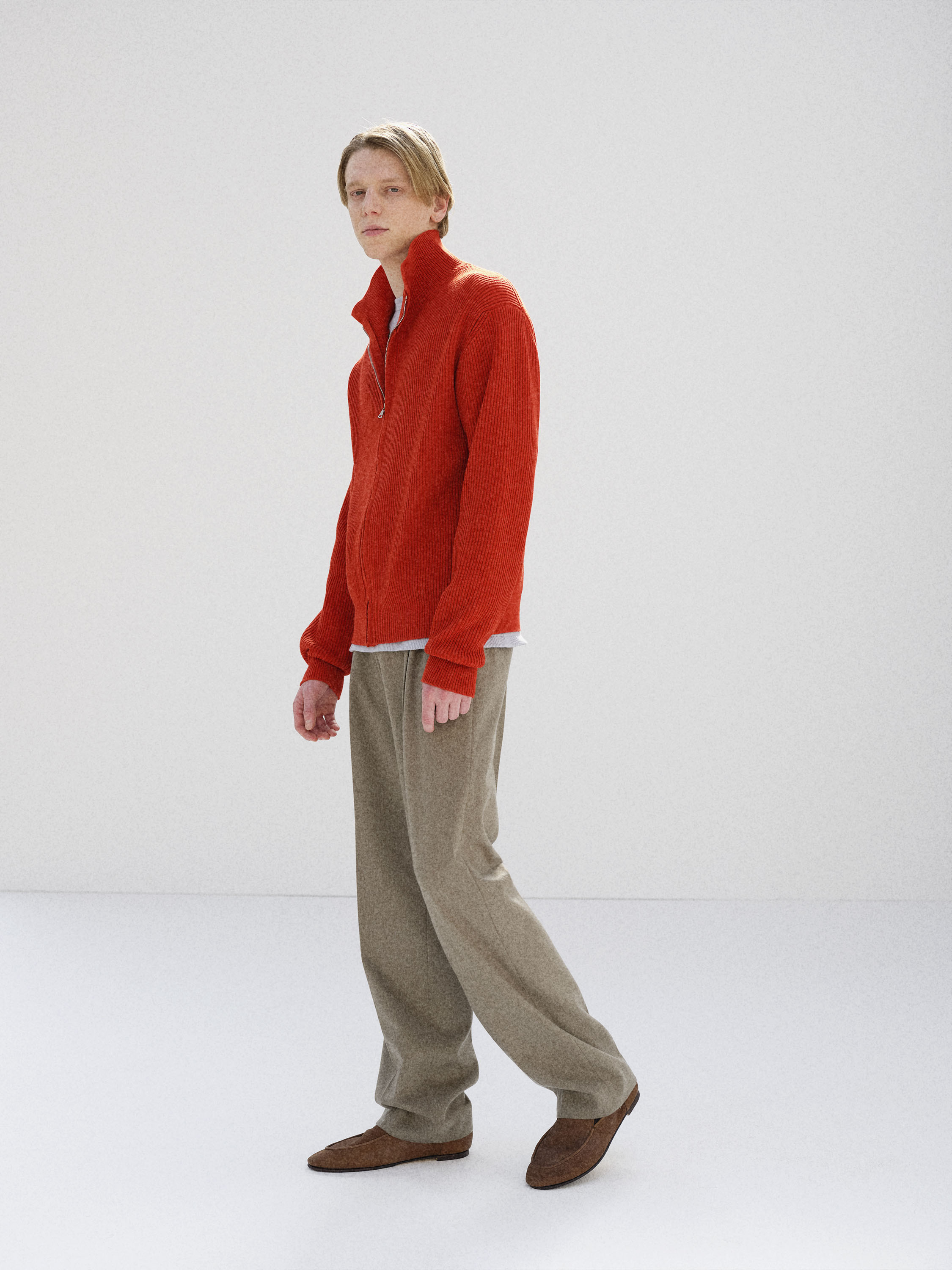 CASHMERE MOLESKIN TWO-TUCK SLACKS 詳細画像 TOP BROWN BEIGE 2