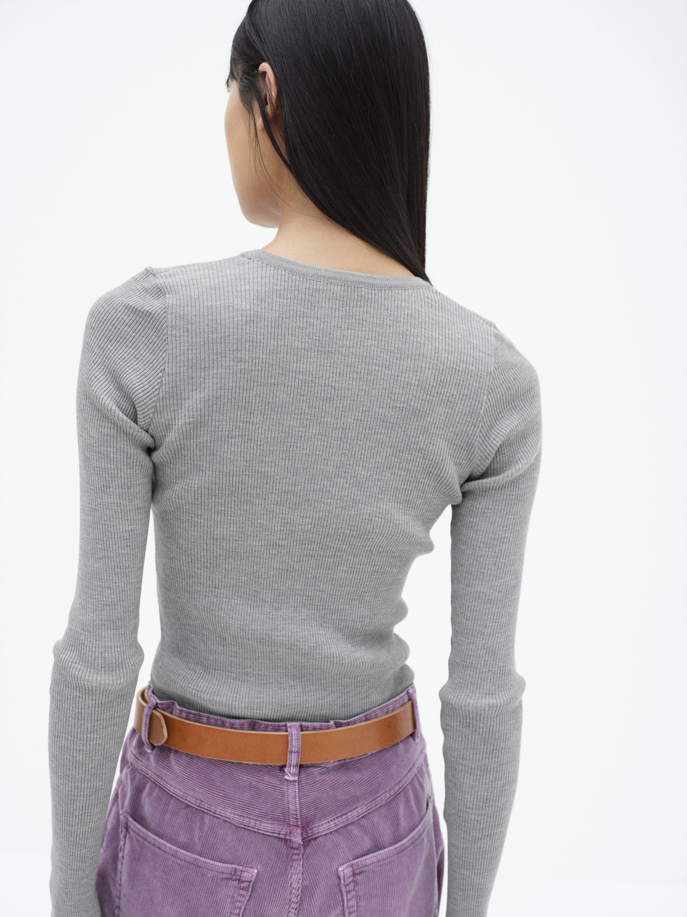 SUPER FINE WOOL HIGH GAUGE RIB KNIT P/O 詳細画像 TOP GRAY 5