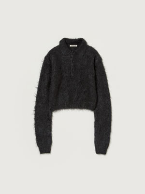 BRUSHED SUPER KID MOHAIR KNIT POLO