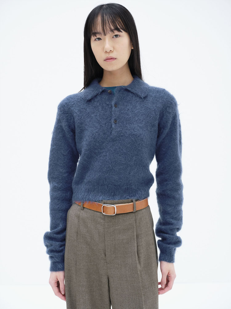 BRUSHED SUPER KID MOHAIR KNIT POLO