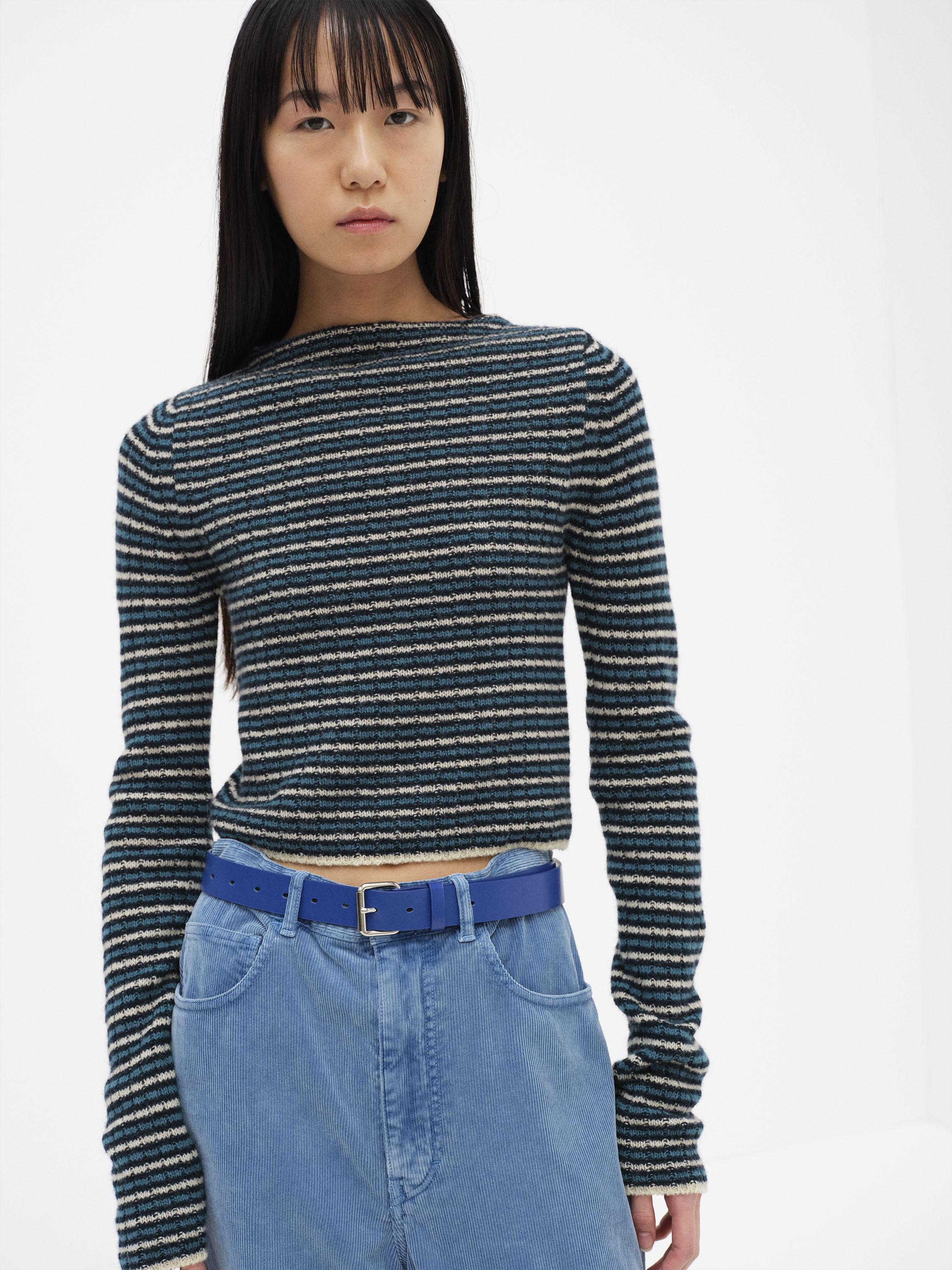 SHETLAND WOOL CASHMERE RIB KNIT BOAT-NECK P/O 詳細画像 NAVY STRIPE 2