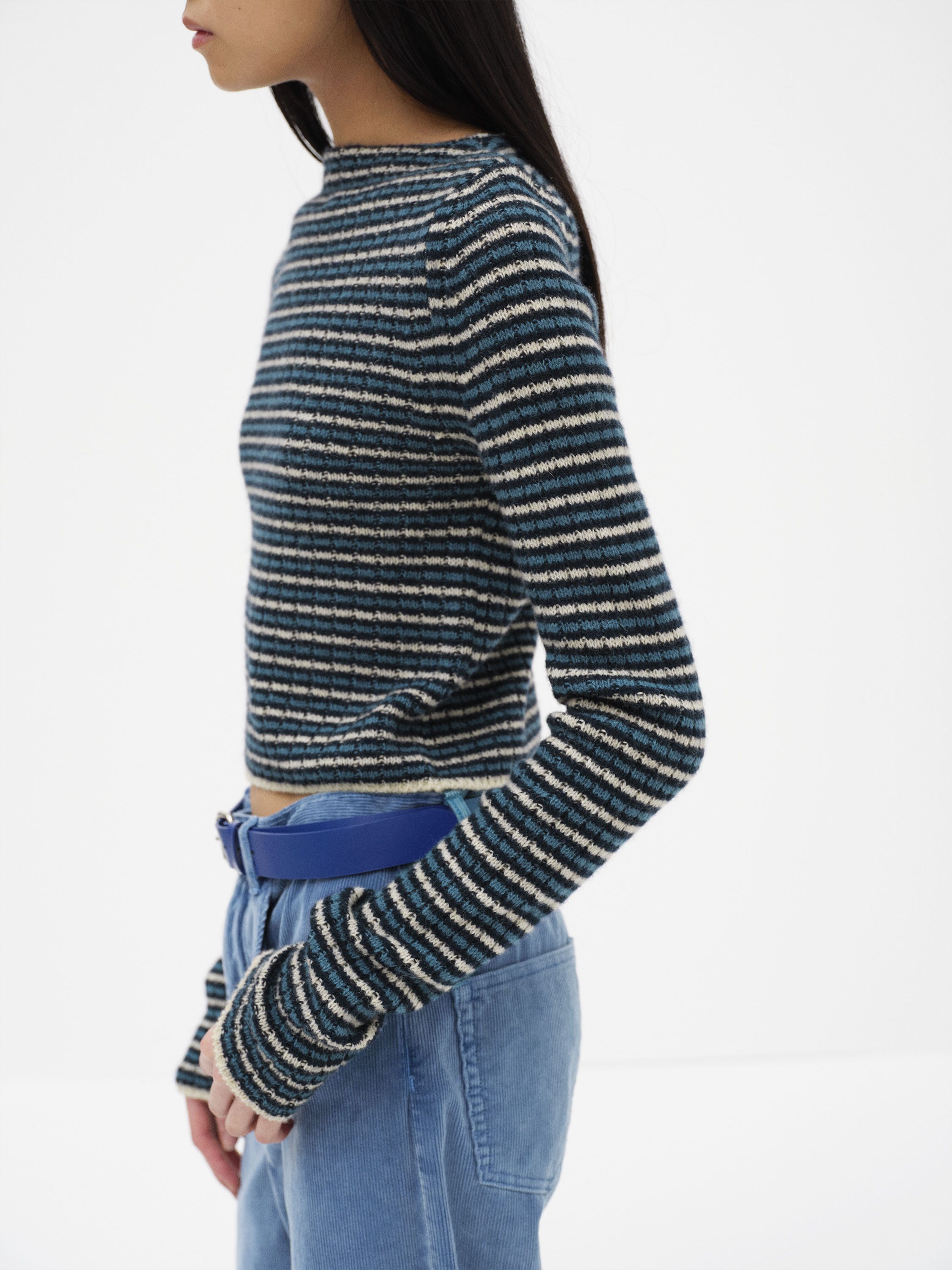 SHETLAND WOOL CASHMERE RIB KNIT BOAT-NECK P/O 詳細画像 NAVY STRIPE 3