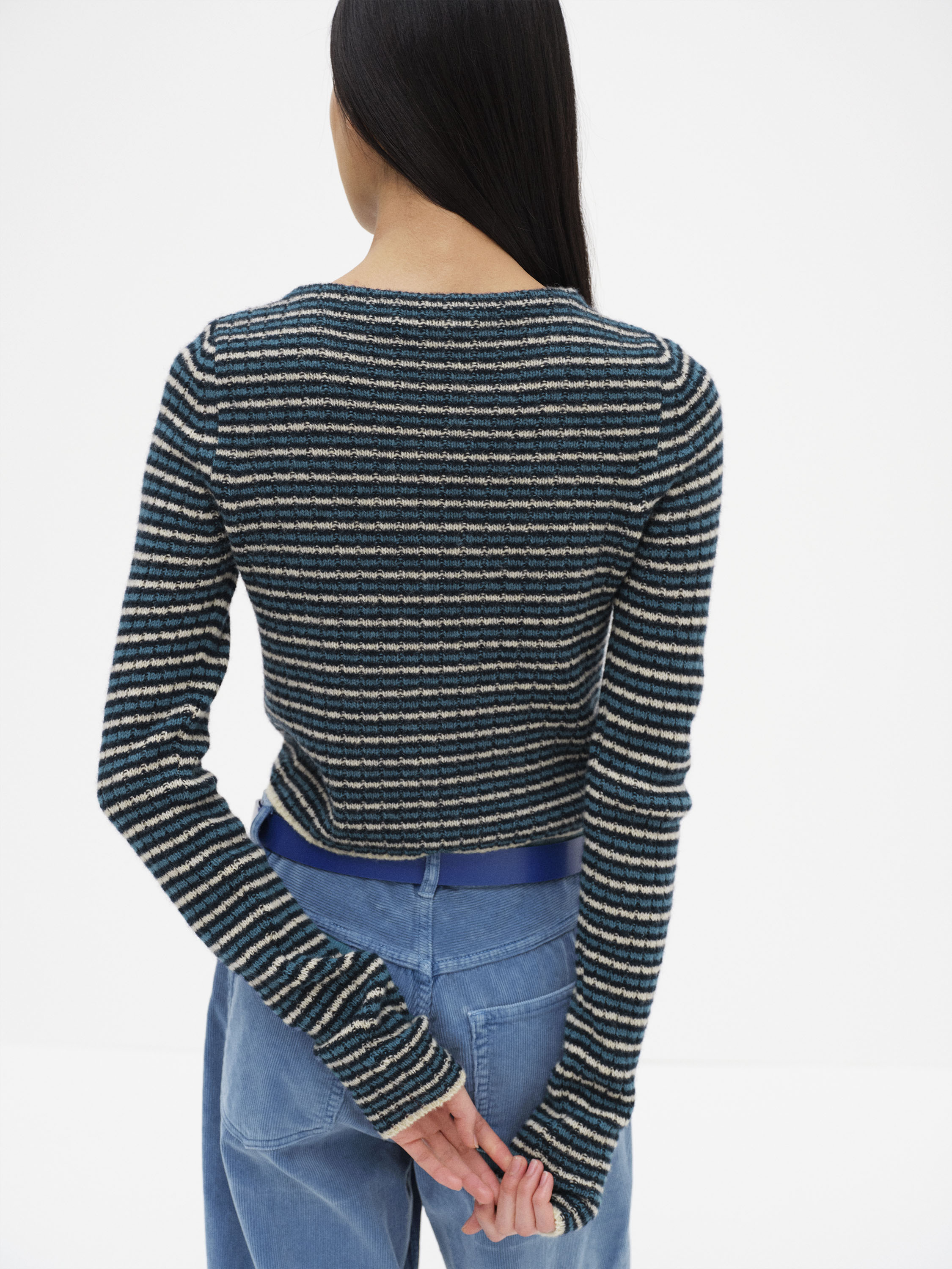 SHETLAND WOOL CASHMERE RIB KNIT BOAT-NECK P/O 詳細画像 NAVY STRIPE 4