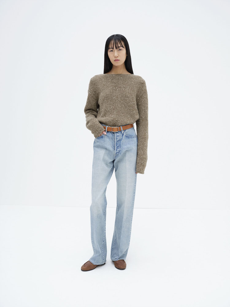 LOW-GAUGE HOMESPUN TWEED KNIT BOAT-NECK P/O