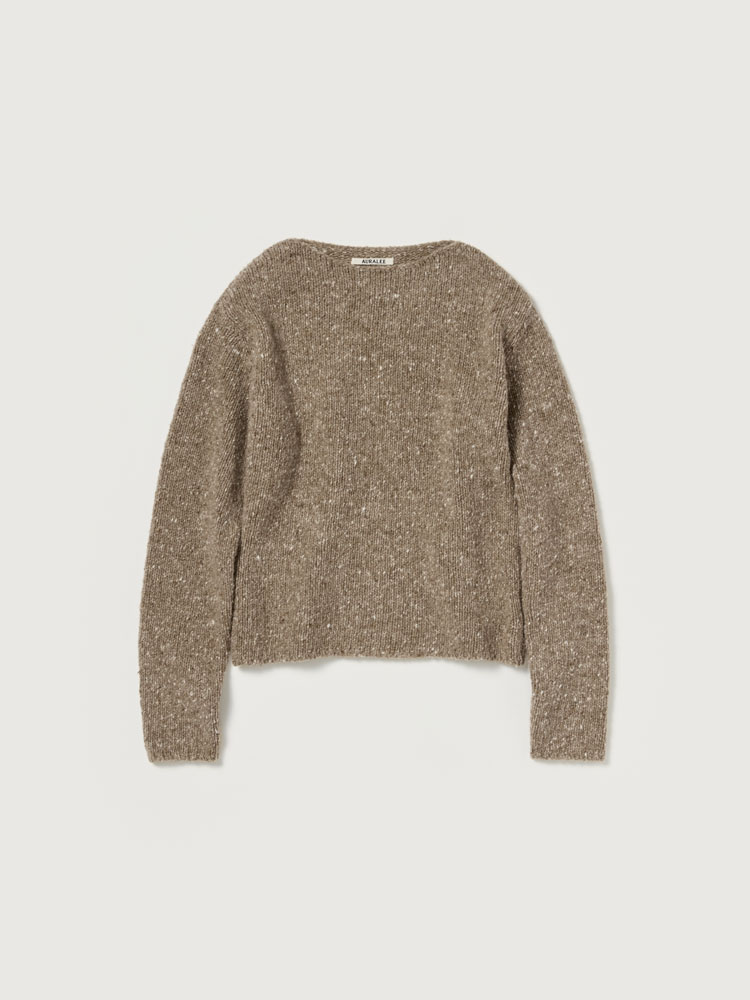 LOW-GAUGE HOMESPUN TWEED KNIT BOAT-NECK P/O