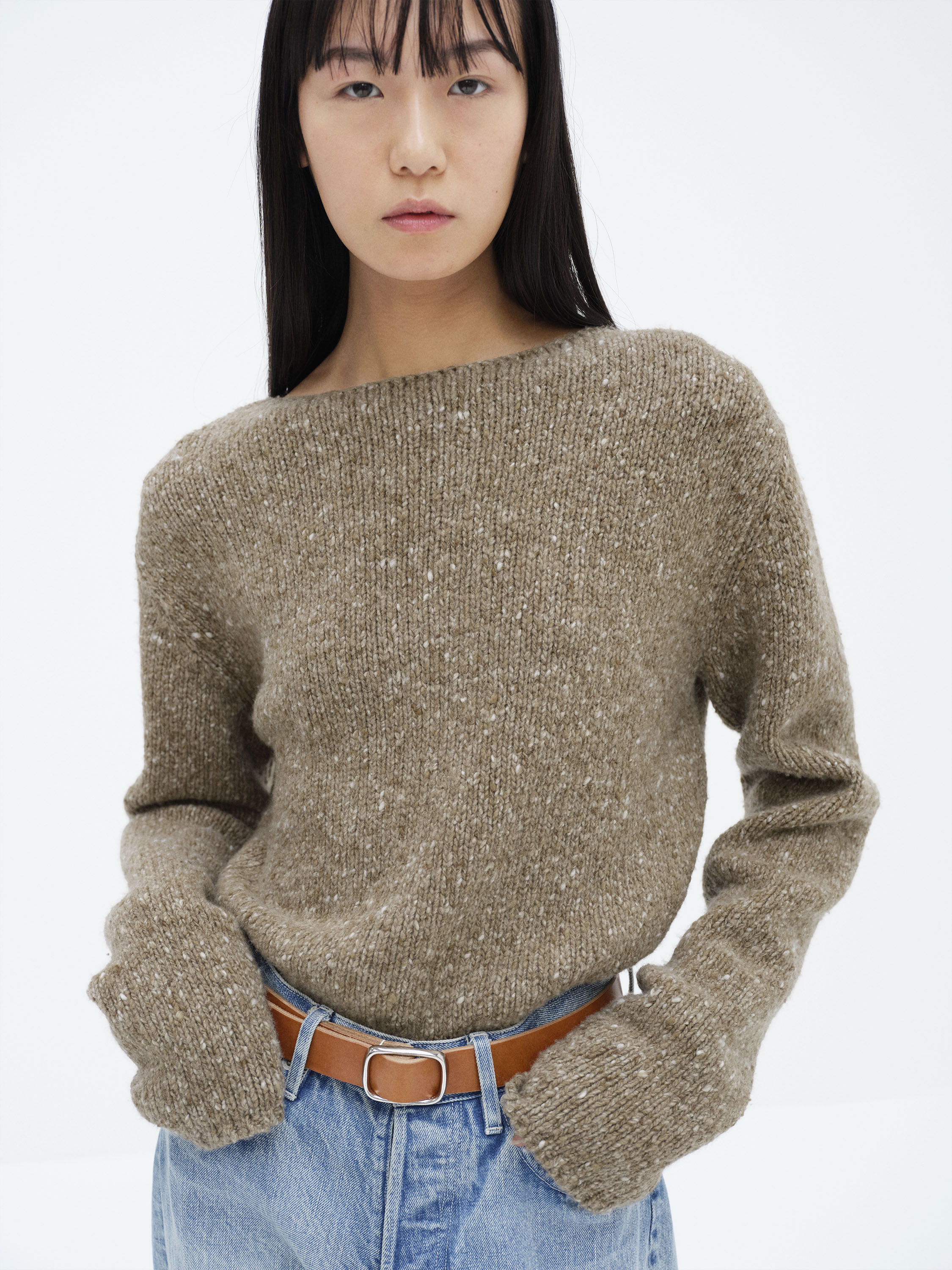 LOW-GAUGE HOMESPUN TWEED KNIT BOAT-NECK P/O 詳細画像 TOP BROWN 2
