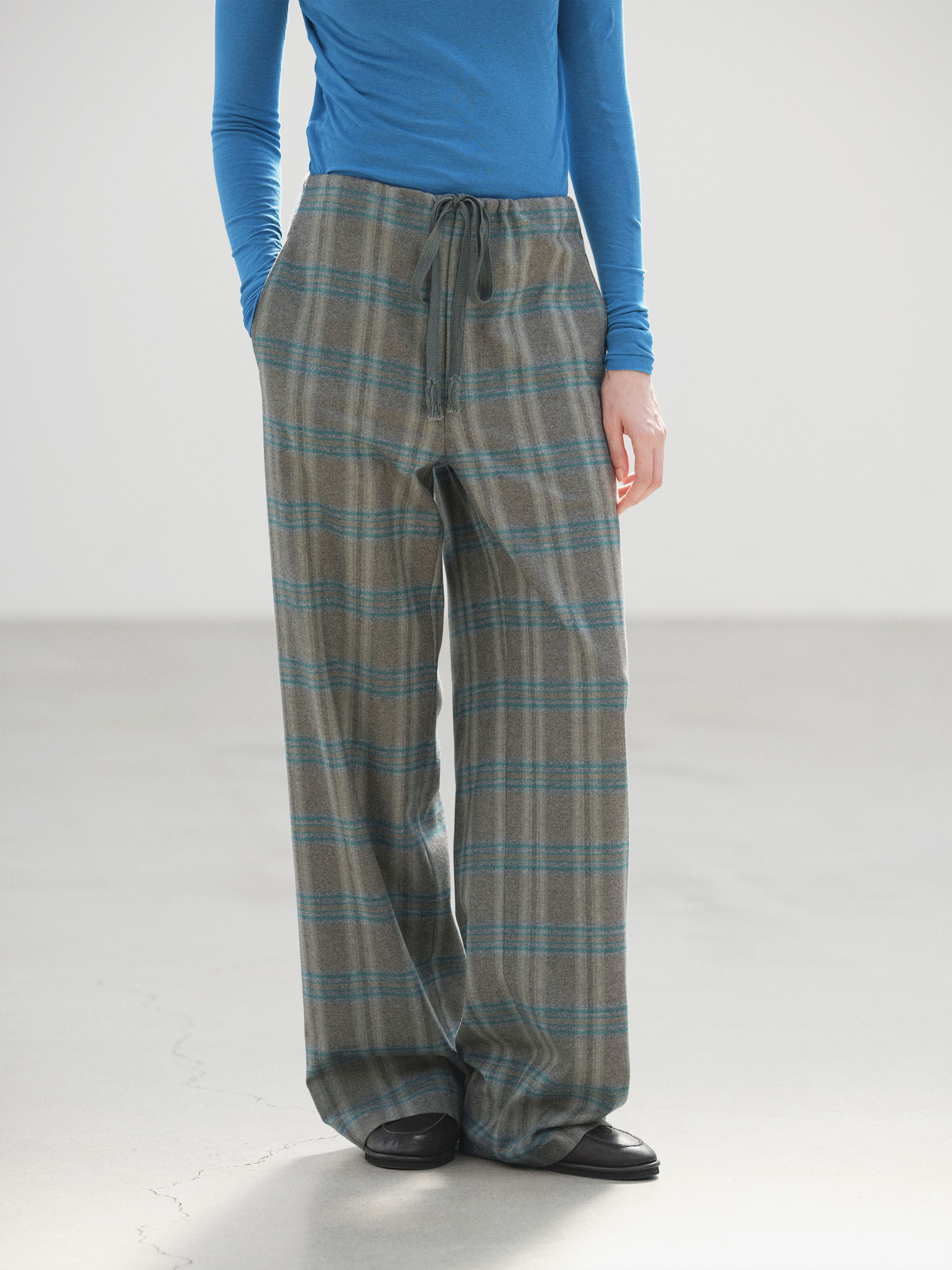WOOL FULLING FLANNEL DRAWSTRING PANTS 詳細画像 TOP BROWN GREEN CHECK 2