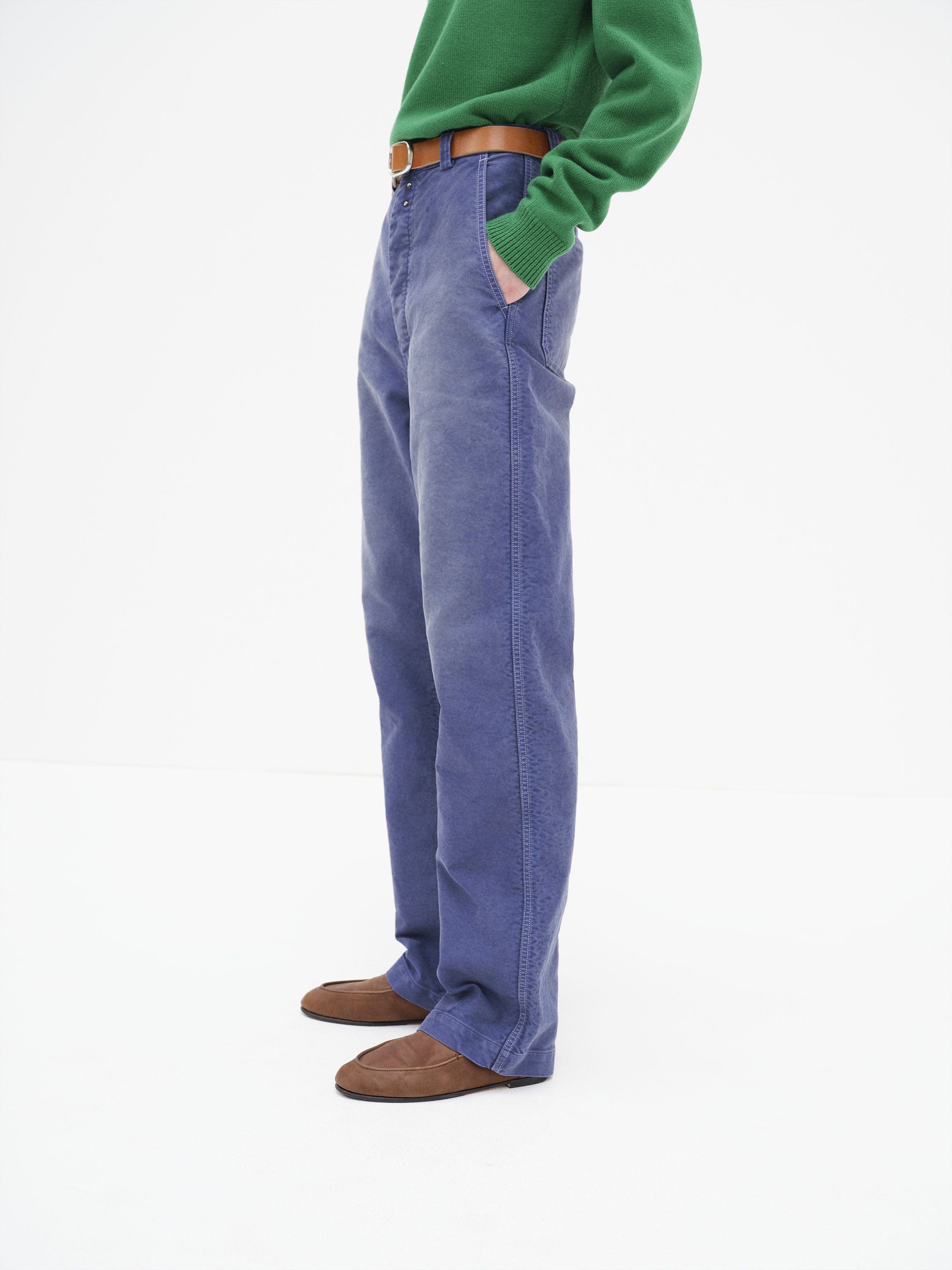 GARMENT-DYED ORGANIC COTTON HEAVY MOLESKIN PANTS 詳細画像 FADED NAVY 3