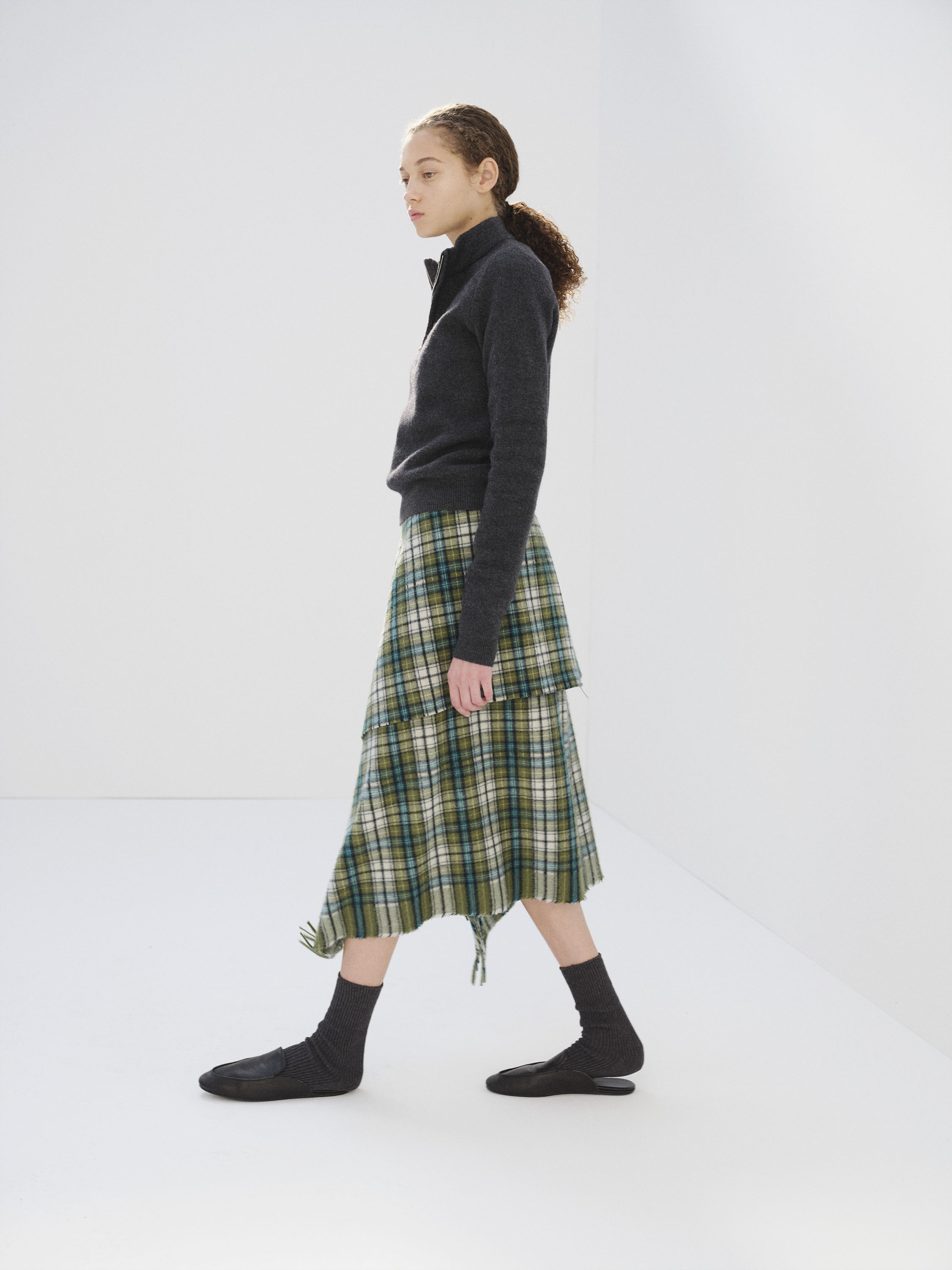CASHMERE CHECK WRAP SKIRT 詳細画像 MOSS GREEN CHECK 2