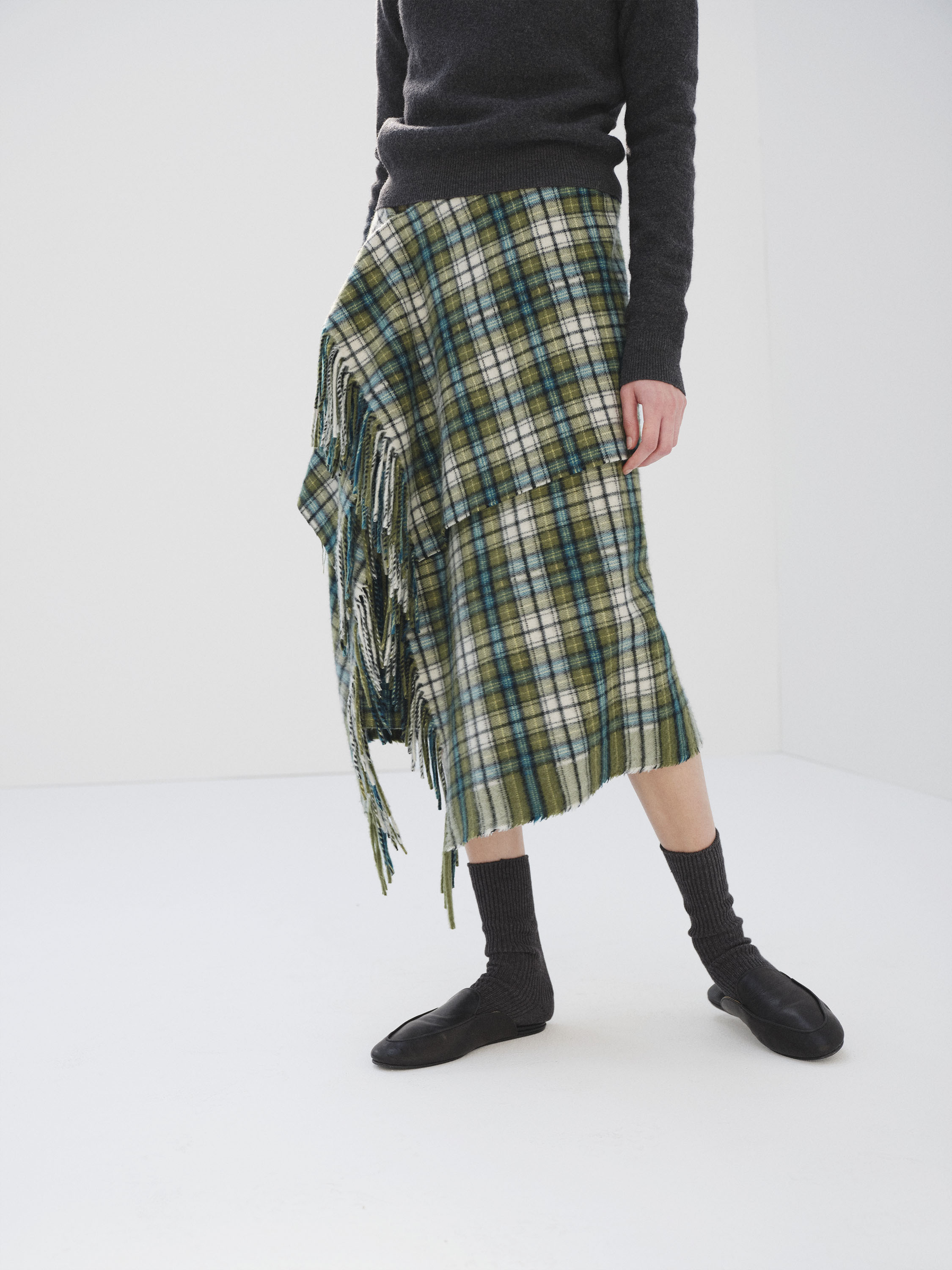 CASHMERE CHECK WRAP SKIRT 詳細画像 MOSS GREEN CHECK 5