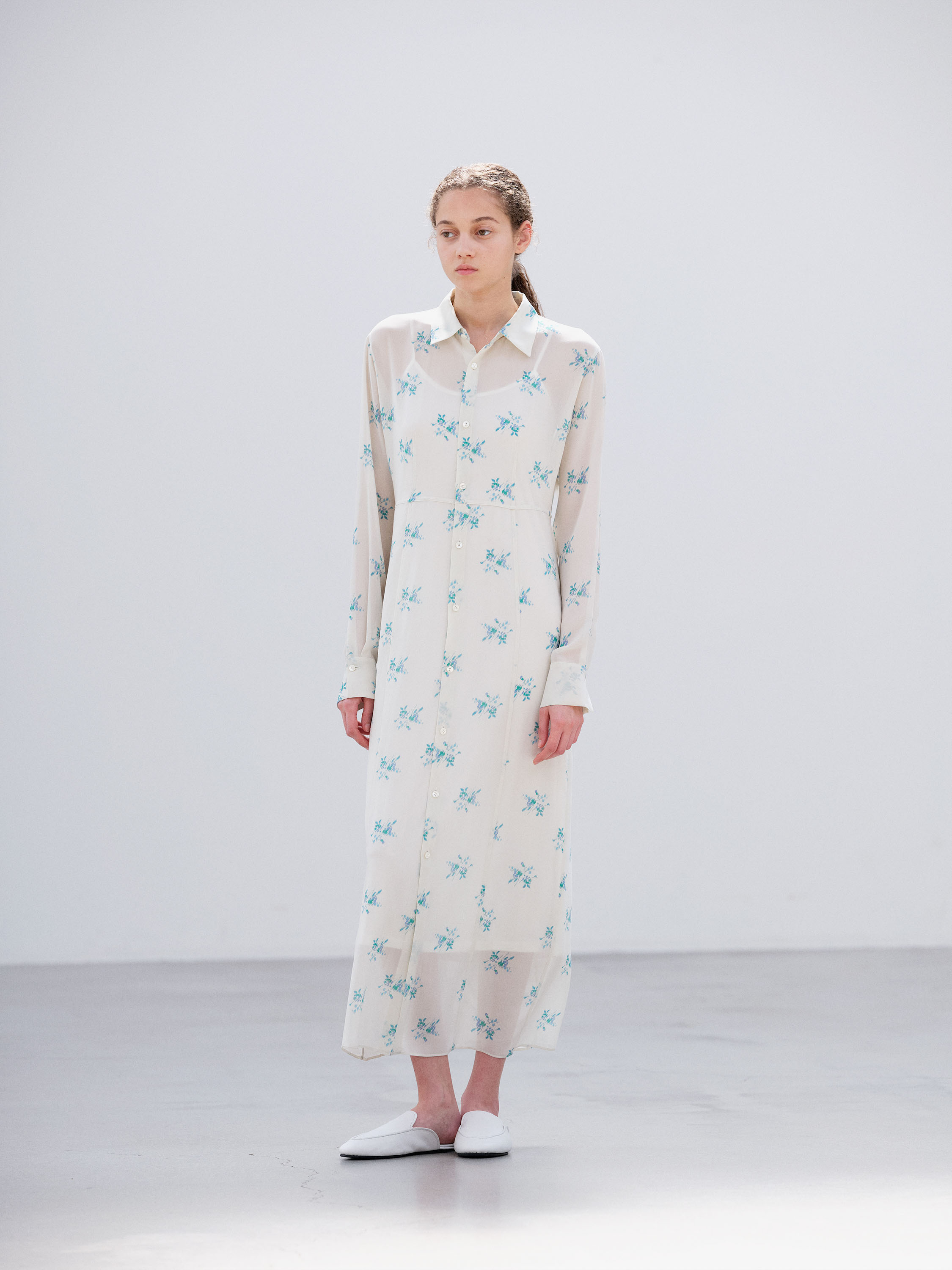 PRINTED AIRY SILK GEORGETTE DRESS 詳細画像 IVORY WHITE 1