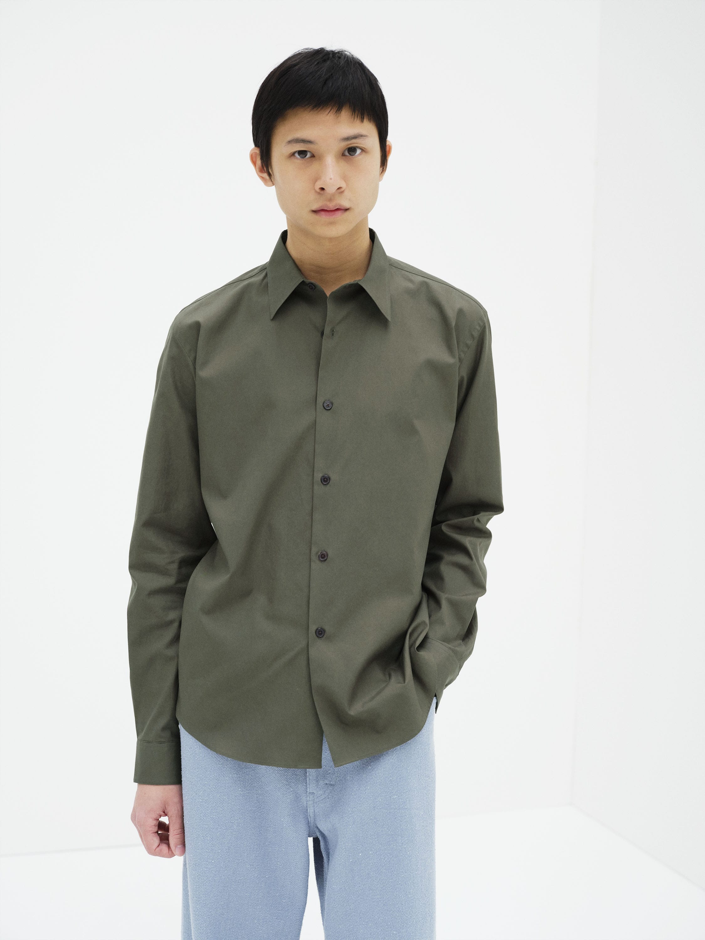 WASHED FINX TWILL SLIM SHIRT 詳細画像 DARK OLIVE 2