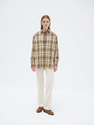 CASHMERE SILK CHECKED FLANNEL SHIRT