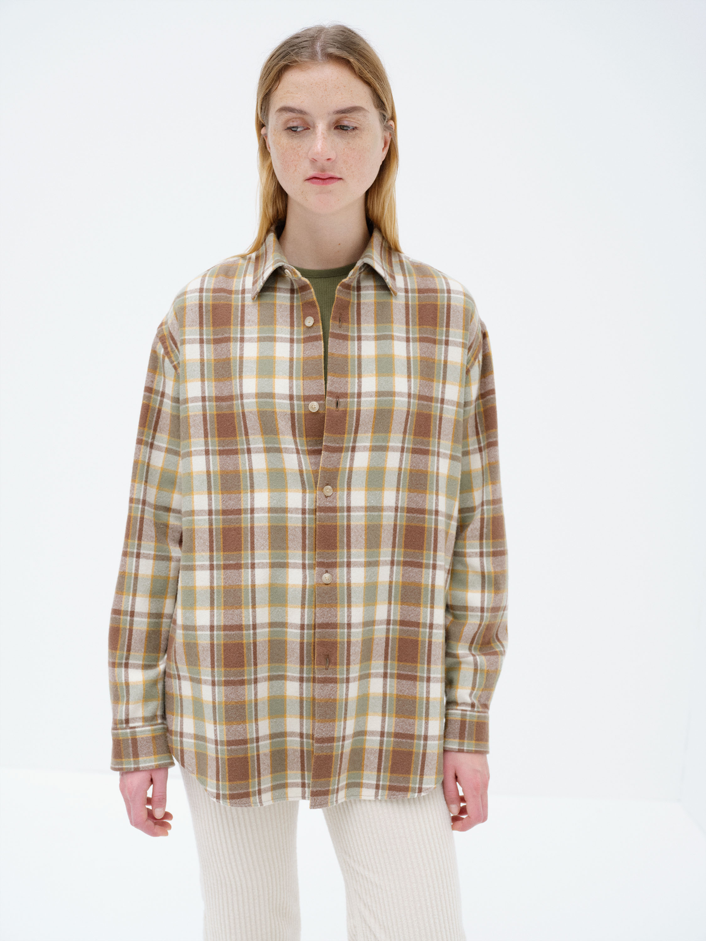 CASHMERE SILK CHECKED FLANNEL SHIRT 詳細画像 BROWN CHECK 3