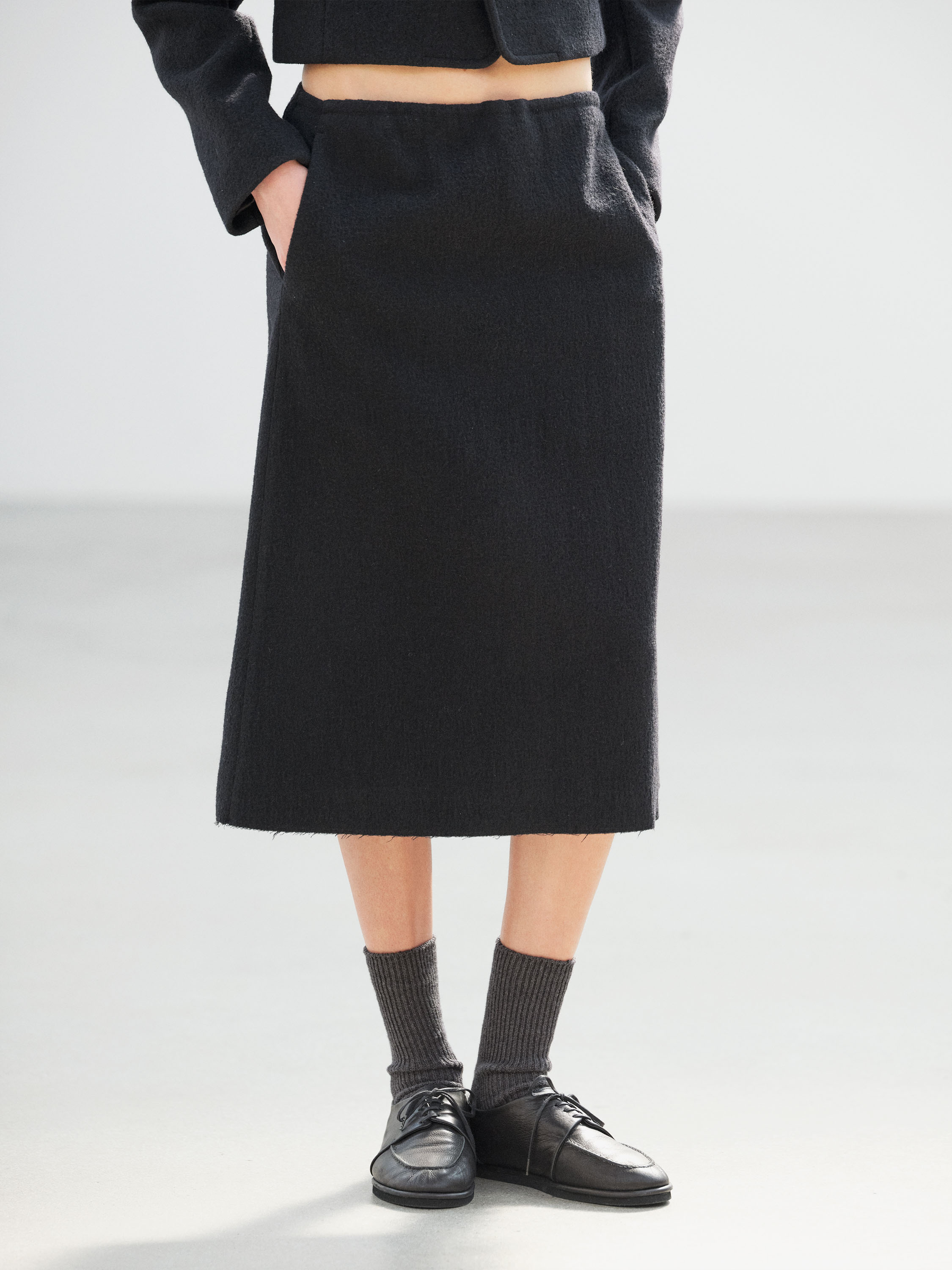 FULLED WOOL SILK SKIRT 詳細画像 BLACK 2