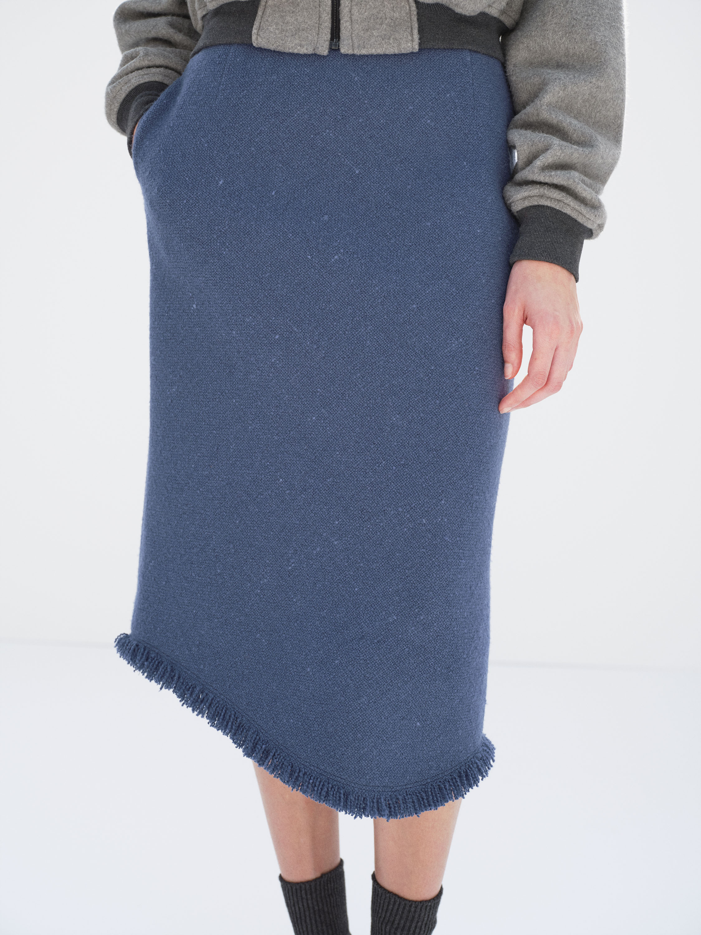 HOMESPUN TWEED FRINGE SKIRT 詳細画像 DUSTY BLUE 2