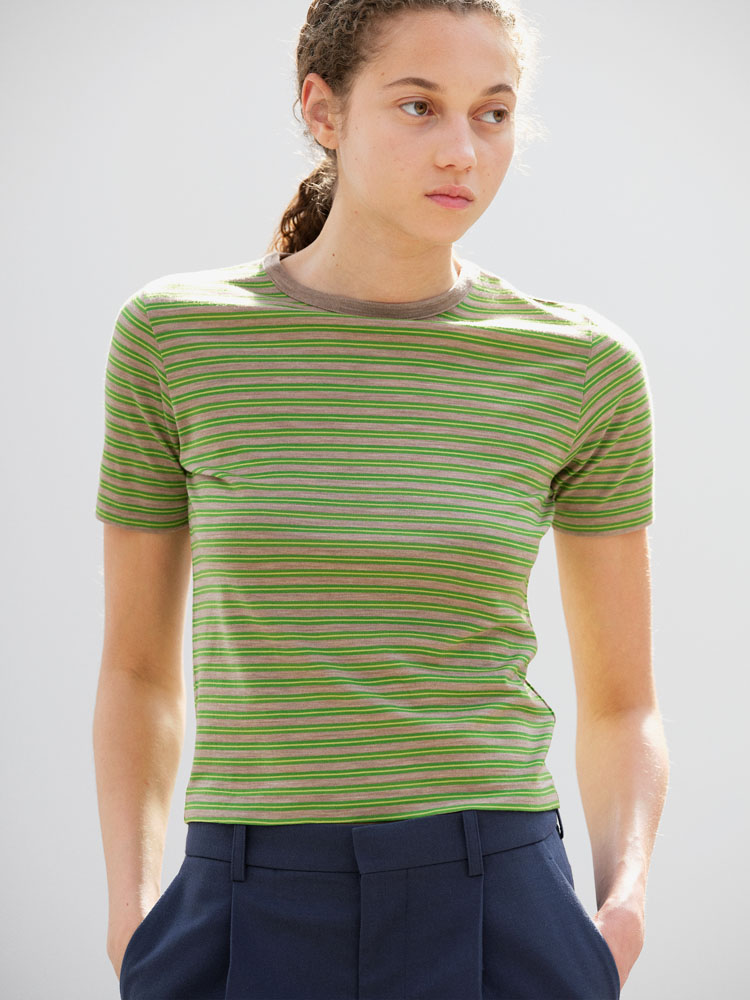 SOFT SMOOTH WOOL STRIPE JERSEY TEE - AURALEE Official Website