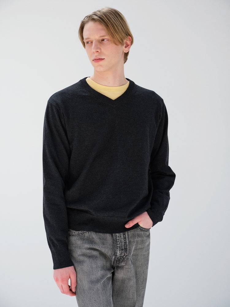 HIGH TWIST WOOL KNIT V-NECK P/O