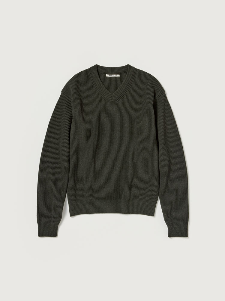 SUPER FINE WOOL RIB KNIT V-NECK P/O