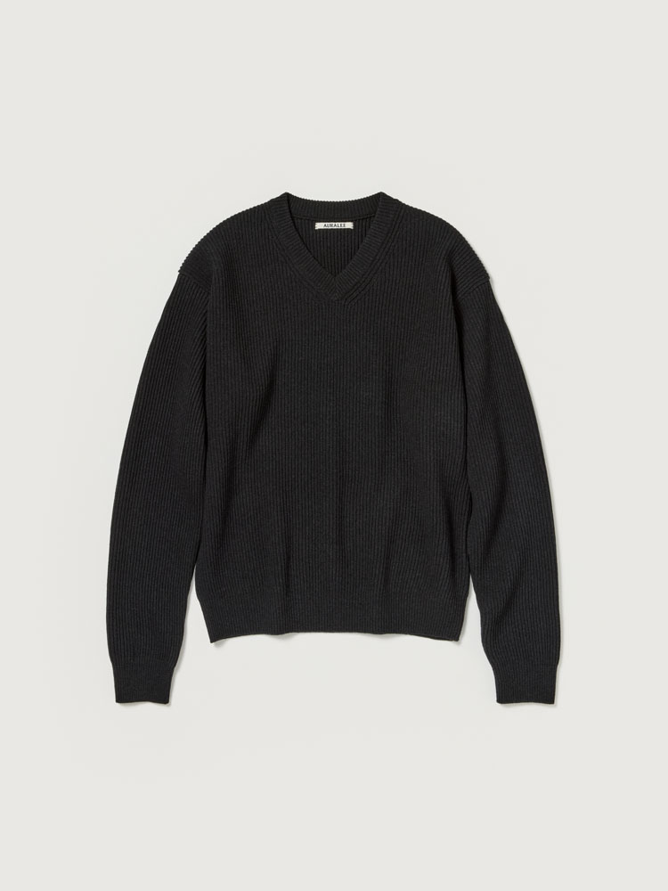 SUPER FINE WOOL RIB KNIT V-NECK P/O - AURALEE Official Website