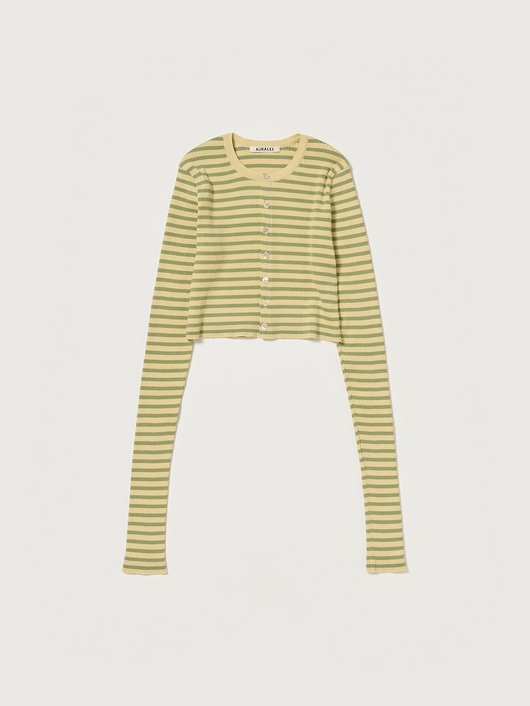 COTTON HIGH GAUGE RIB KNIT CROPPED CREW NECK CARDIGAN