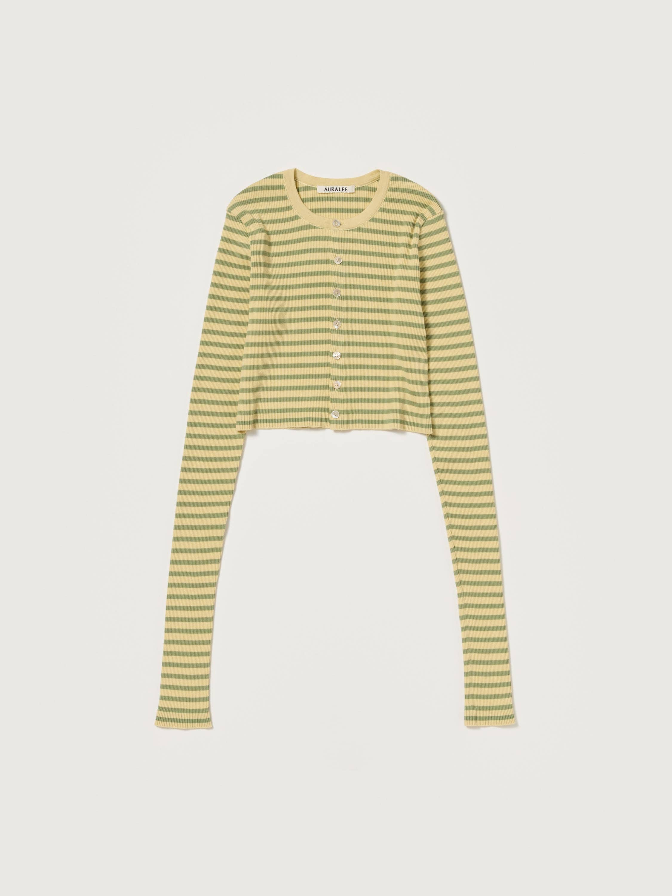 COTTON HIGH GAUGE RIB KNIT CROPPED CREW NECK CARDIGAN 詳細画像 LIGHT BEIGE × PALE GREEN STRIPE 4