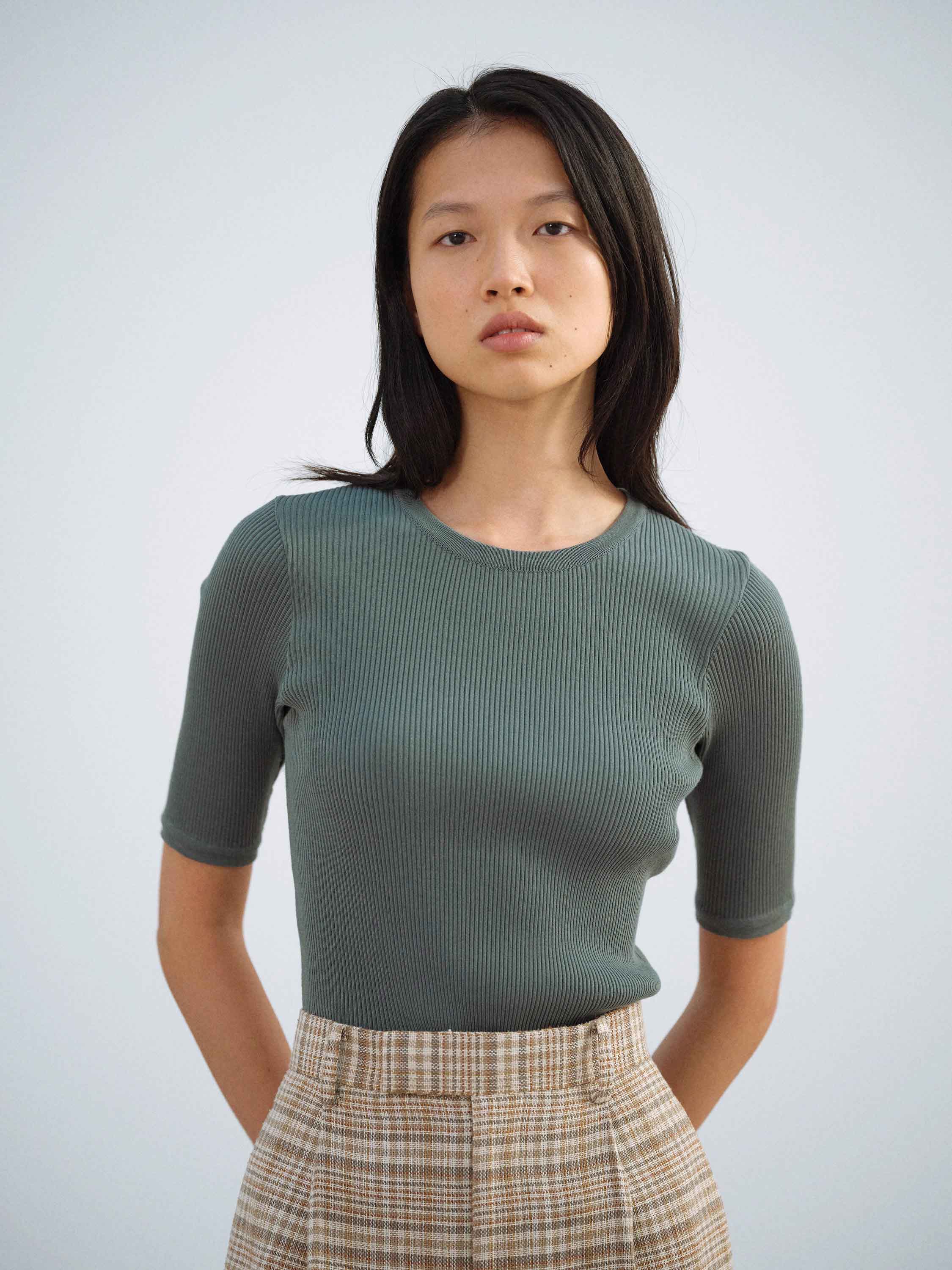 COTTON HIGH GAUGE RIB KNIT TEE 詳細画像 SAGE GRAY 2