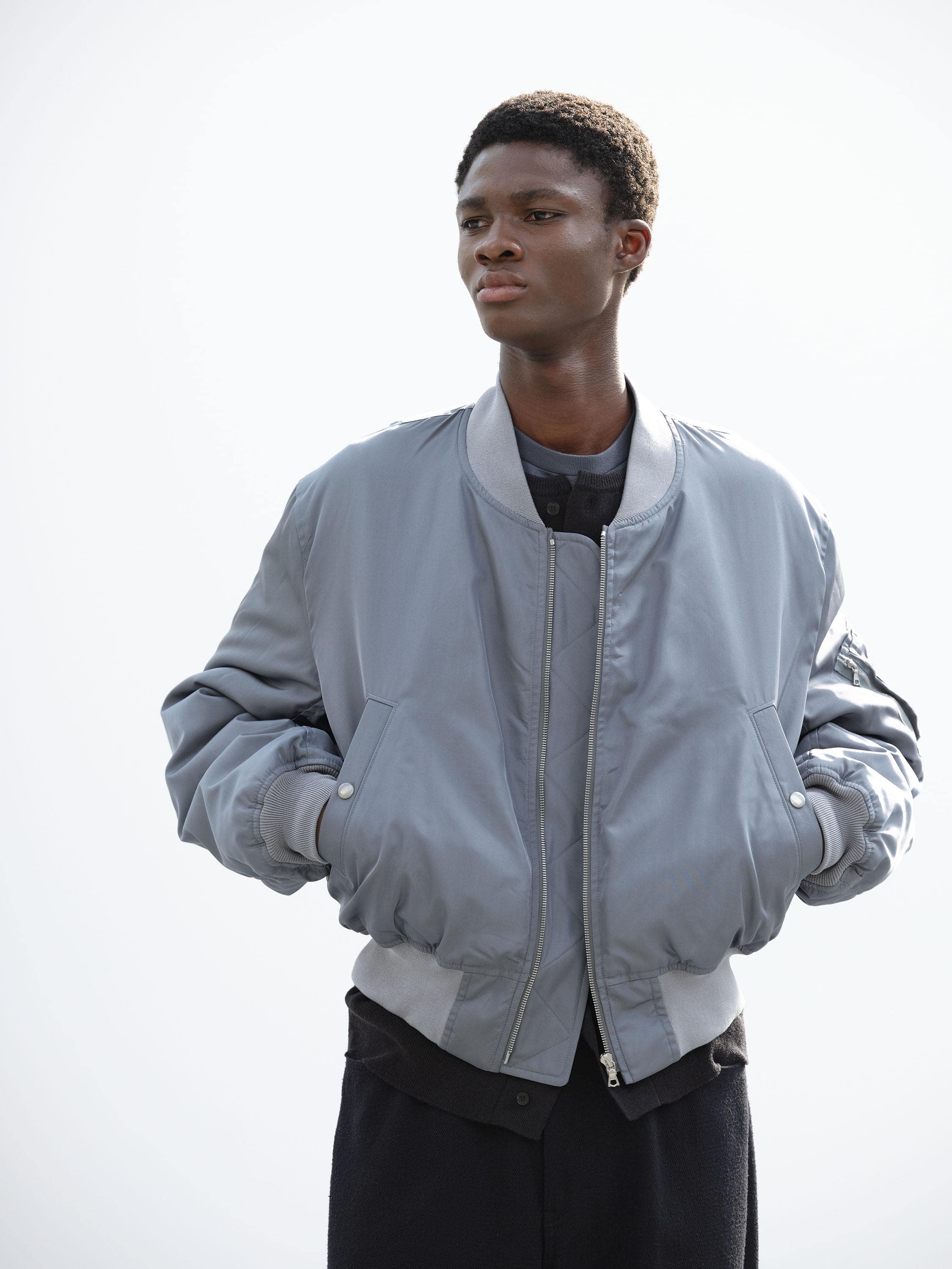 HIGH DENSITY SILK TWILL FLIGHT BLOUSON 詳細画像 BLUE GRAY 2