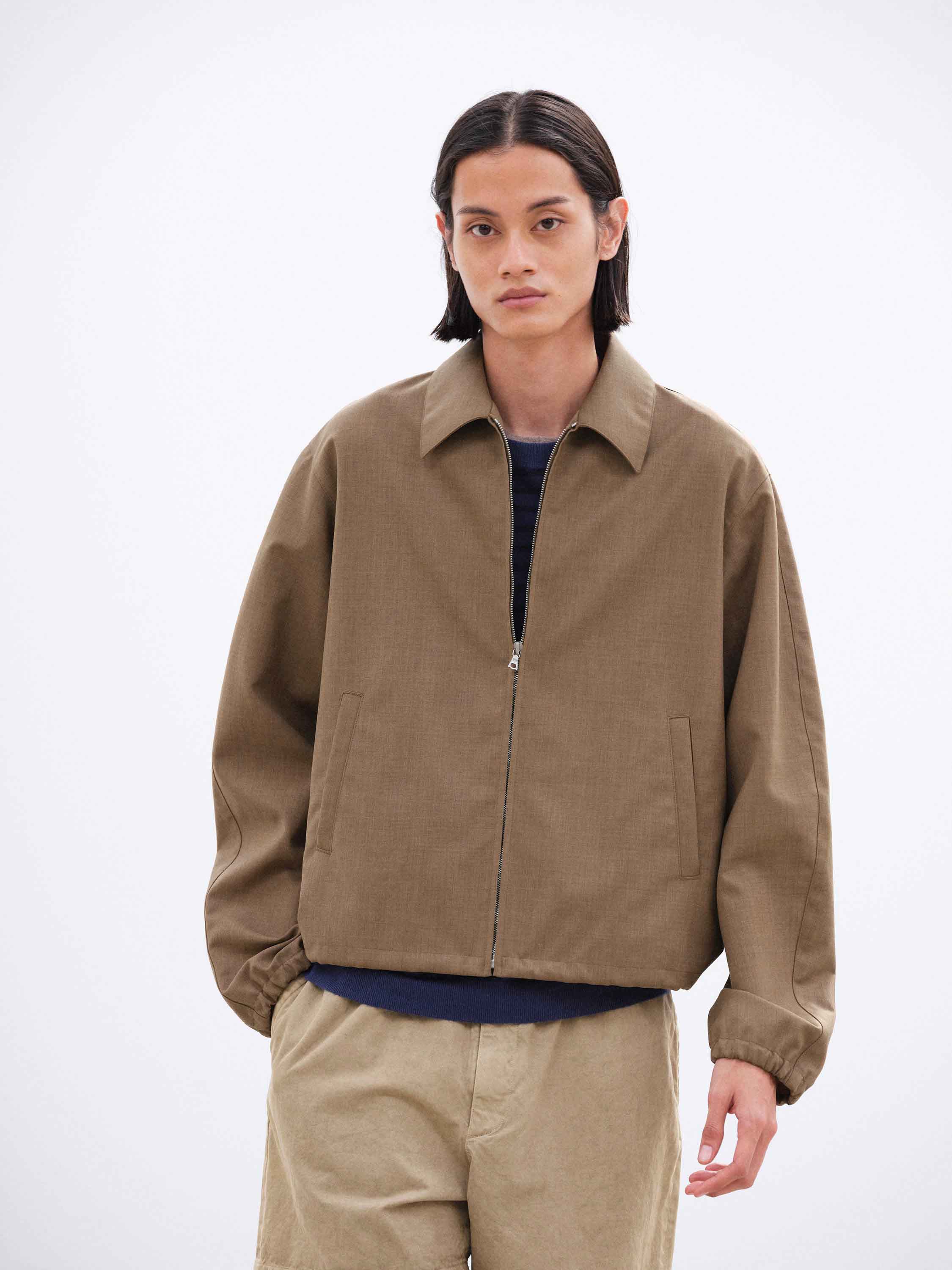 BONDED TROPICAL WOOL ZIP BLOUSON