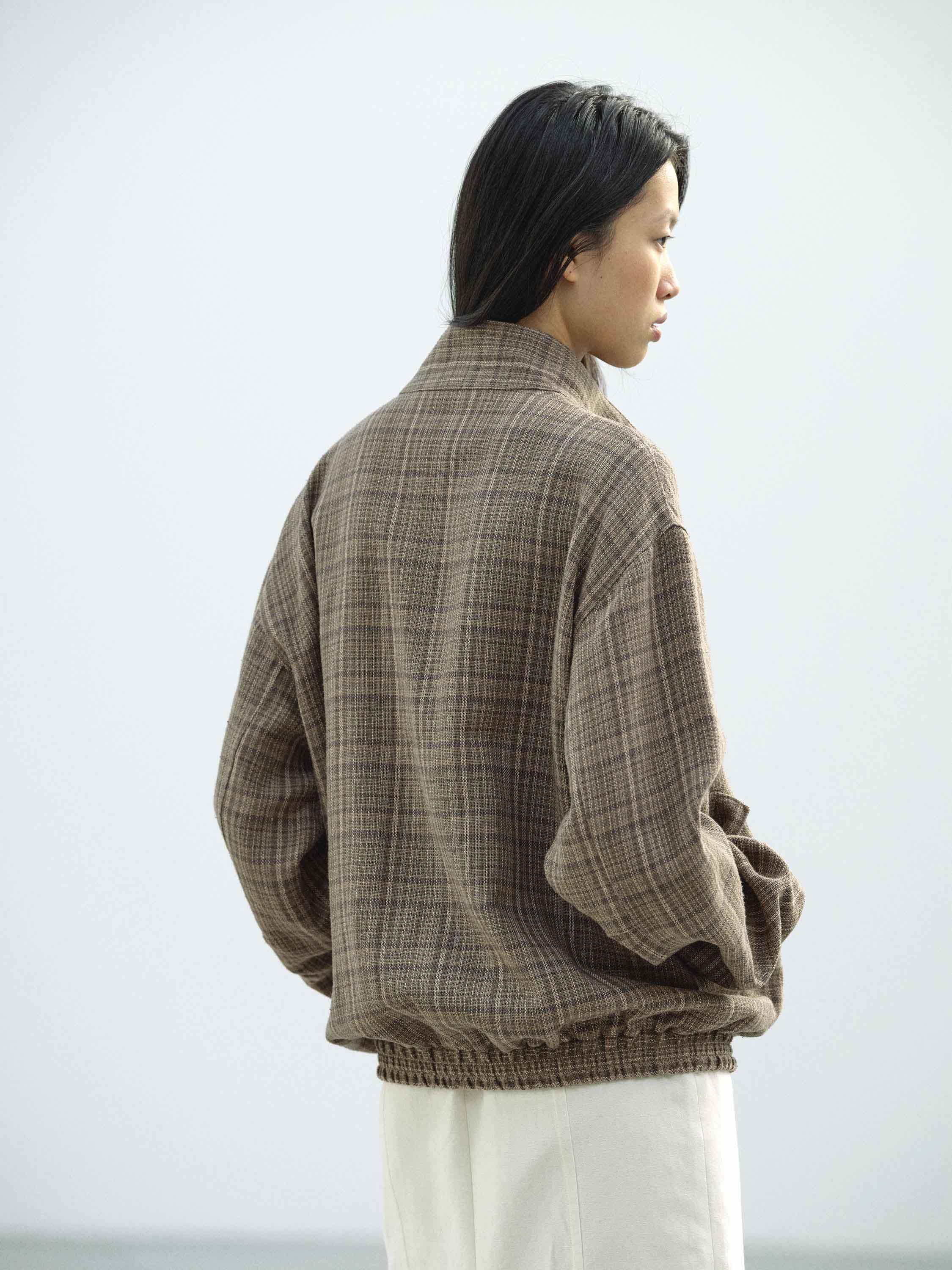 SILK LINEN NEP CHECK ZIP BLOUSON 詳細画像 DARK BROWN CHECK 4