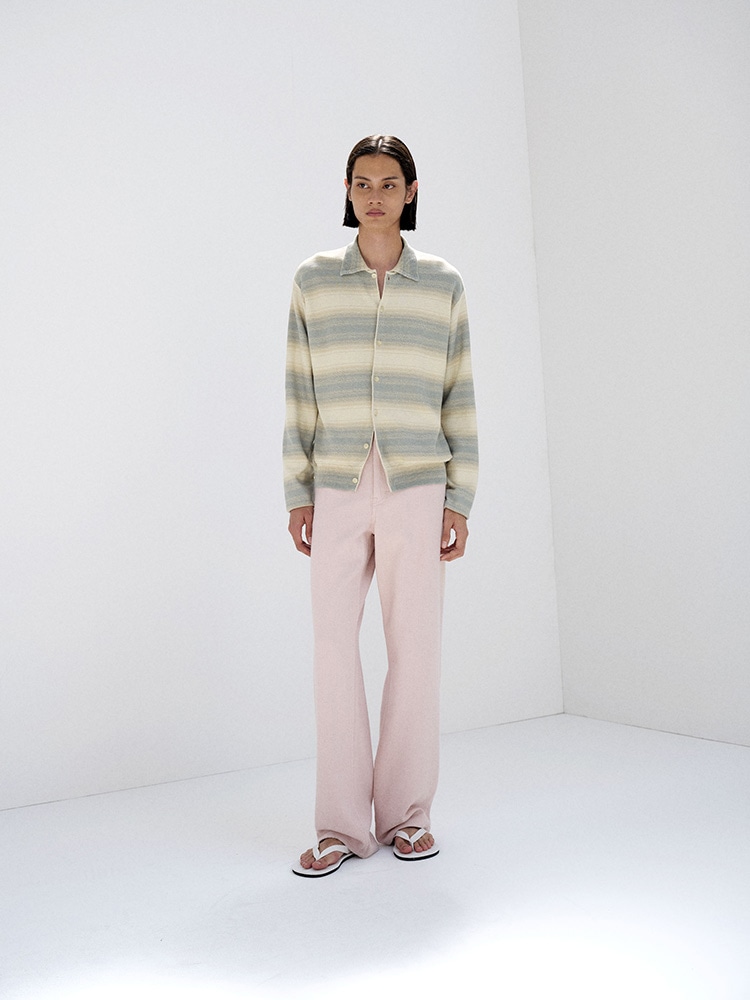 COTTON SILK GRADIENT STRIPE KNIT SHIRT CARDIGAN - AURALEE Official
