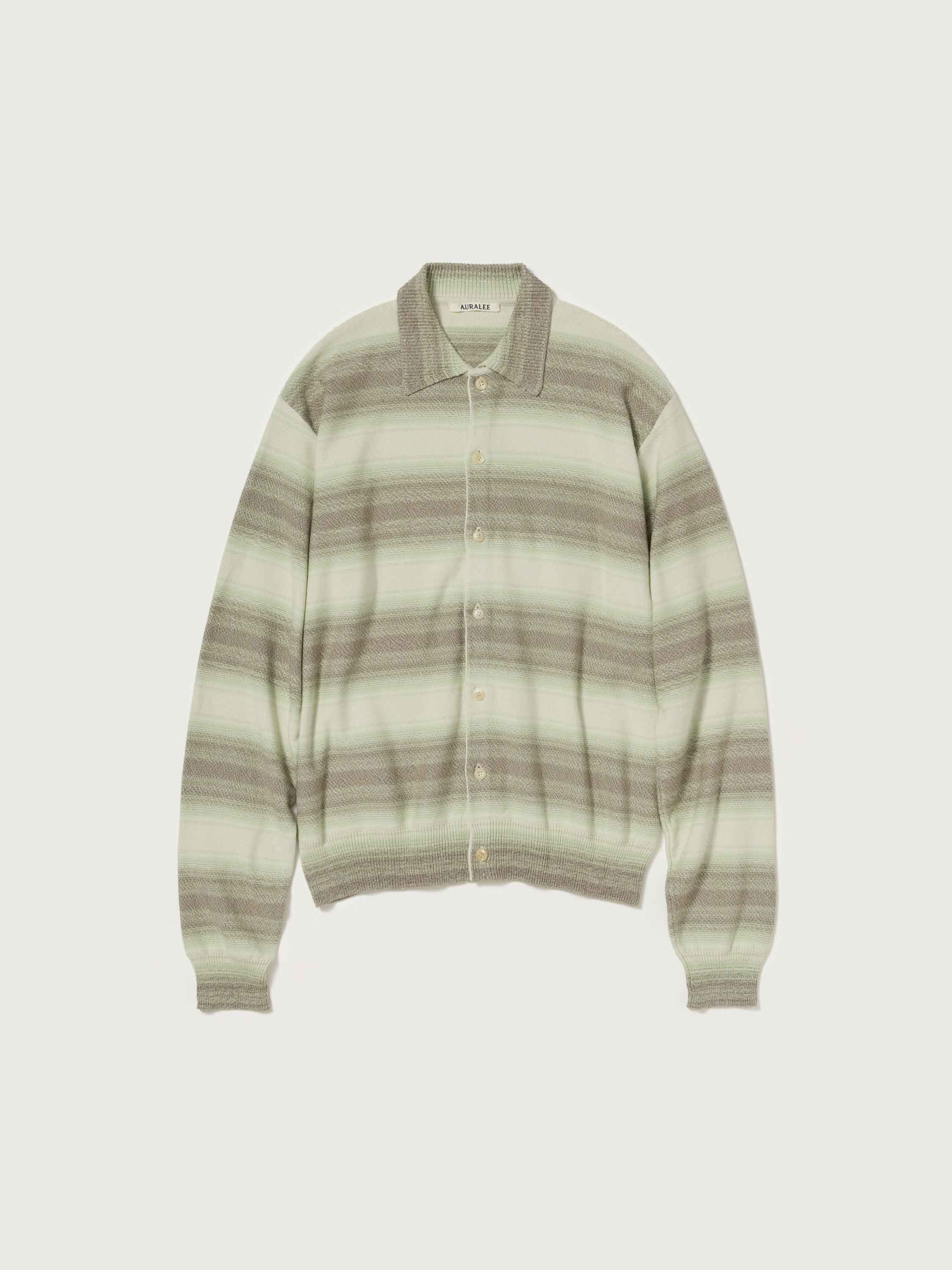 COTTON SILK GRADIENT STRIPE KNIT SHIRT CARDIGAN 詳細画像 LIME GRAY STRIPE 1