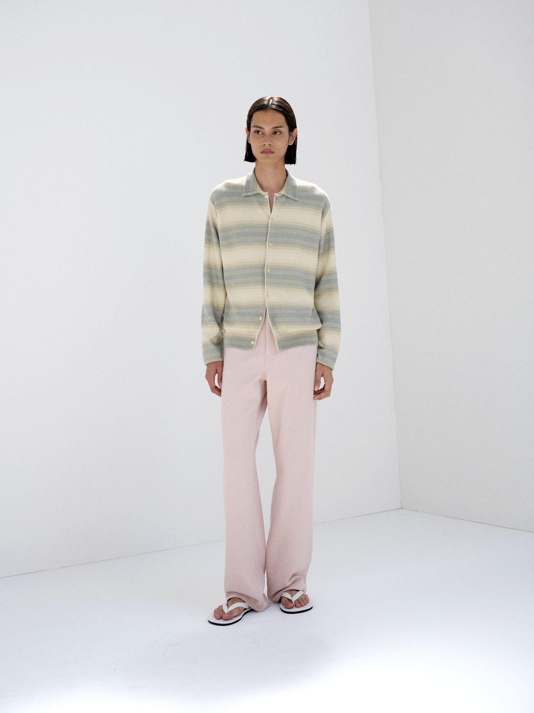 COTTON SILK GRADIENT STRIPE KNIT SHIRT CARDIGAN 詳細画像 BLUE BEIGE STRIPE 1