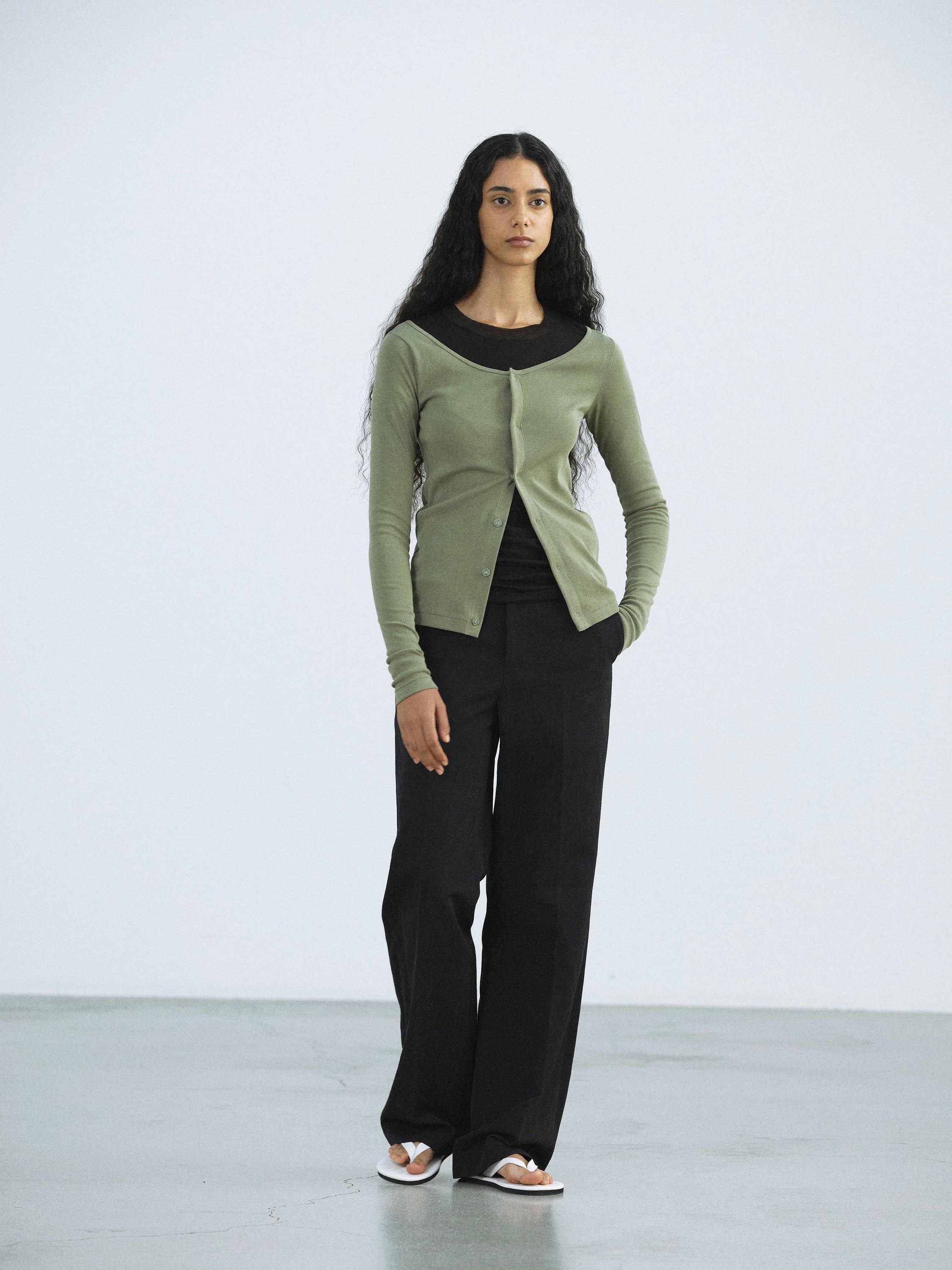 ORGANIC COTTON FINE RIB CARDIGAN 詳細画像 SAGE GREEN 2