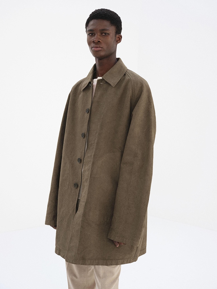 GARMENT-DYED ORGANIC COTTON HEAVY TWILL SHORT COAT - AURALEE