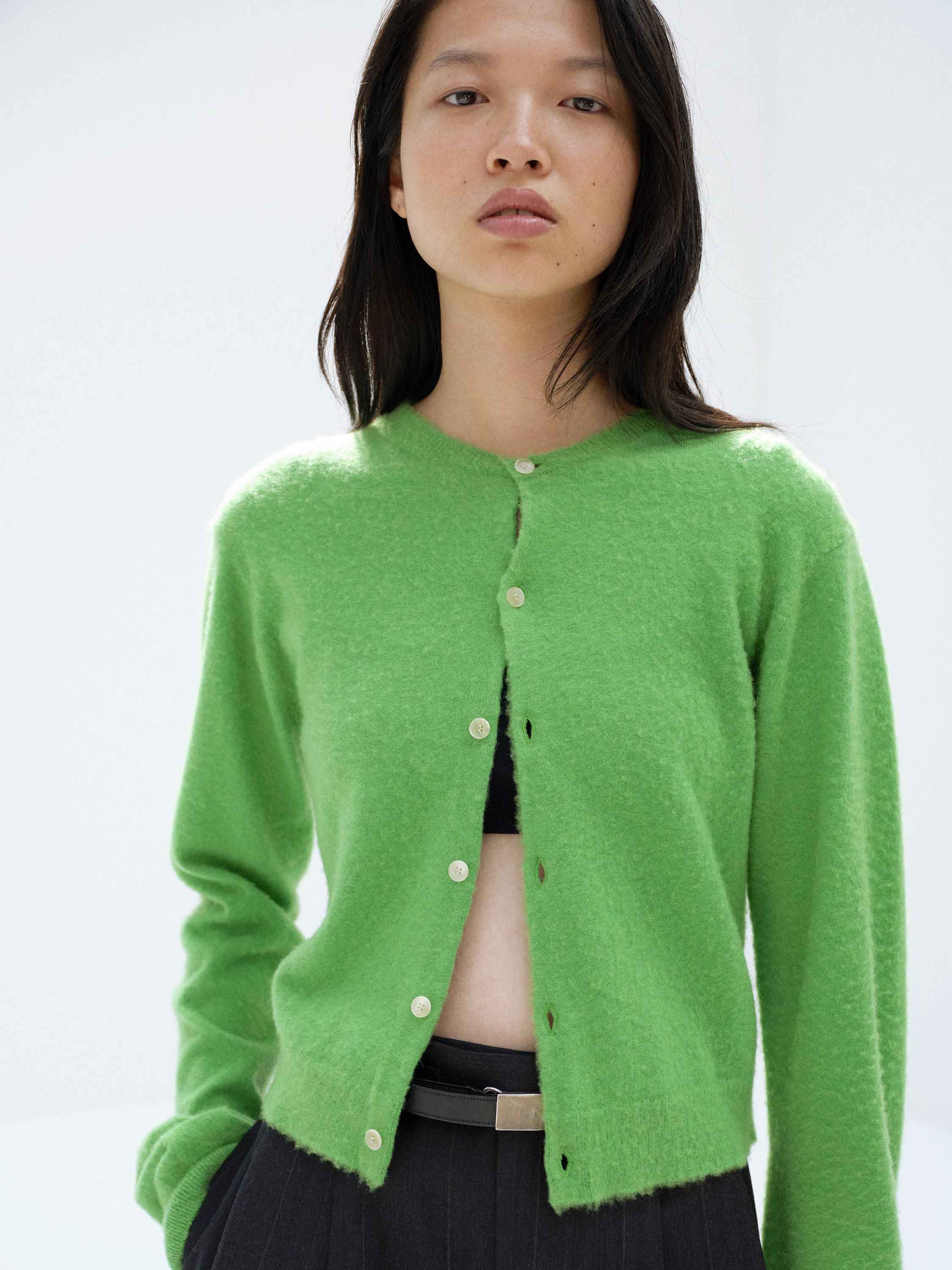 BRUSHED CASHMERE COTTON KNIT CARDIGAN 詳細画像 GREEN 4
