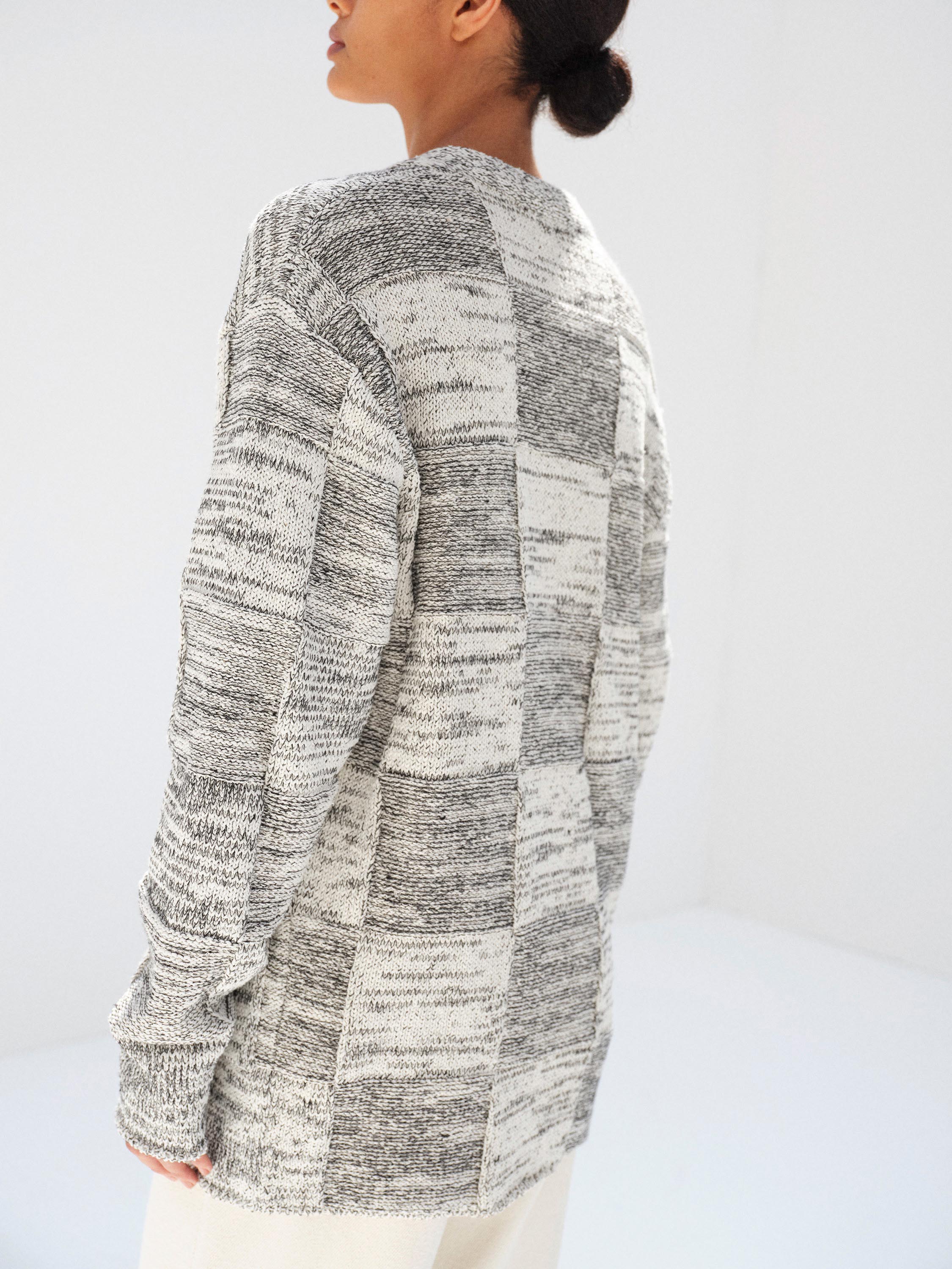 STRUCTURED COTTON LINEN PANEL KNIT CARDIGAN 詳細画像 OFF WHITE &times; BLACK 3