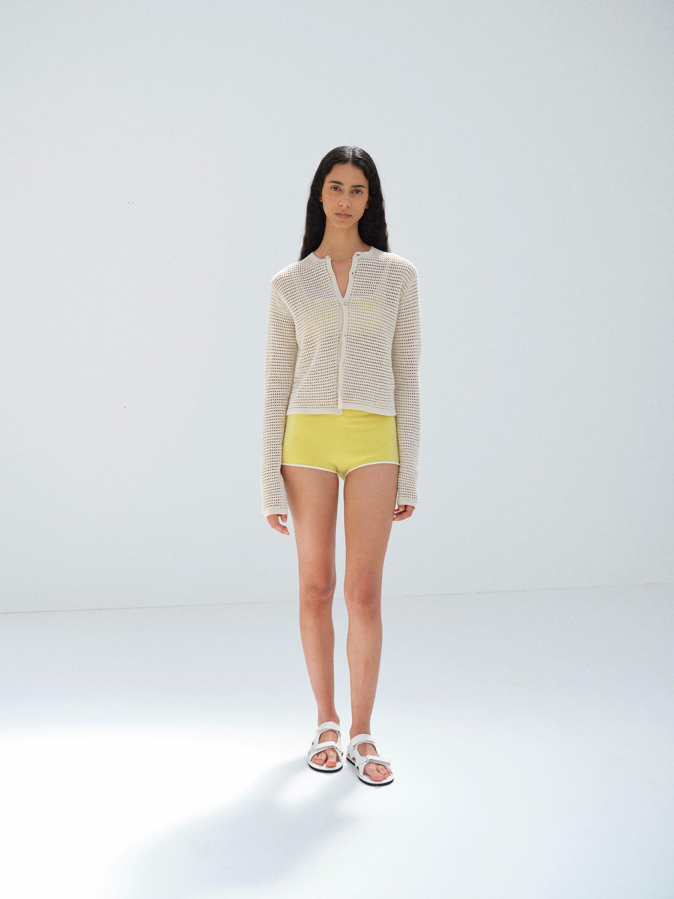 TUSSAH SILK COTTON MESH KNIT CARDIGAN 詳細画像 IVORY 2