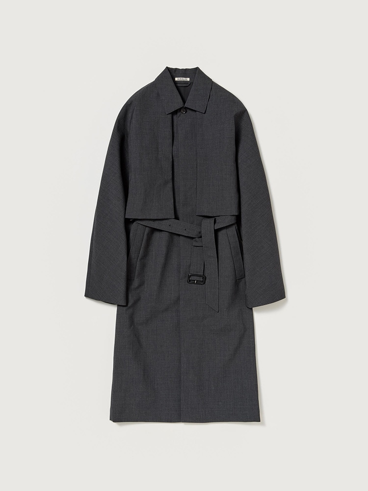 BONDED TROPICAL WOOL LAYERED SOUTIEN COLLAR COAT - AURALEE