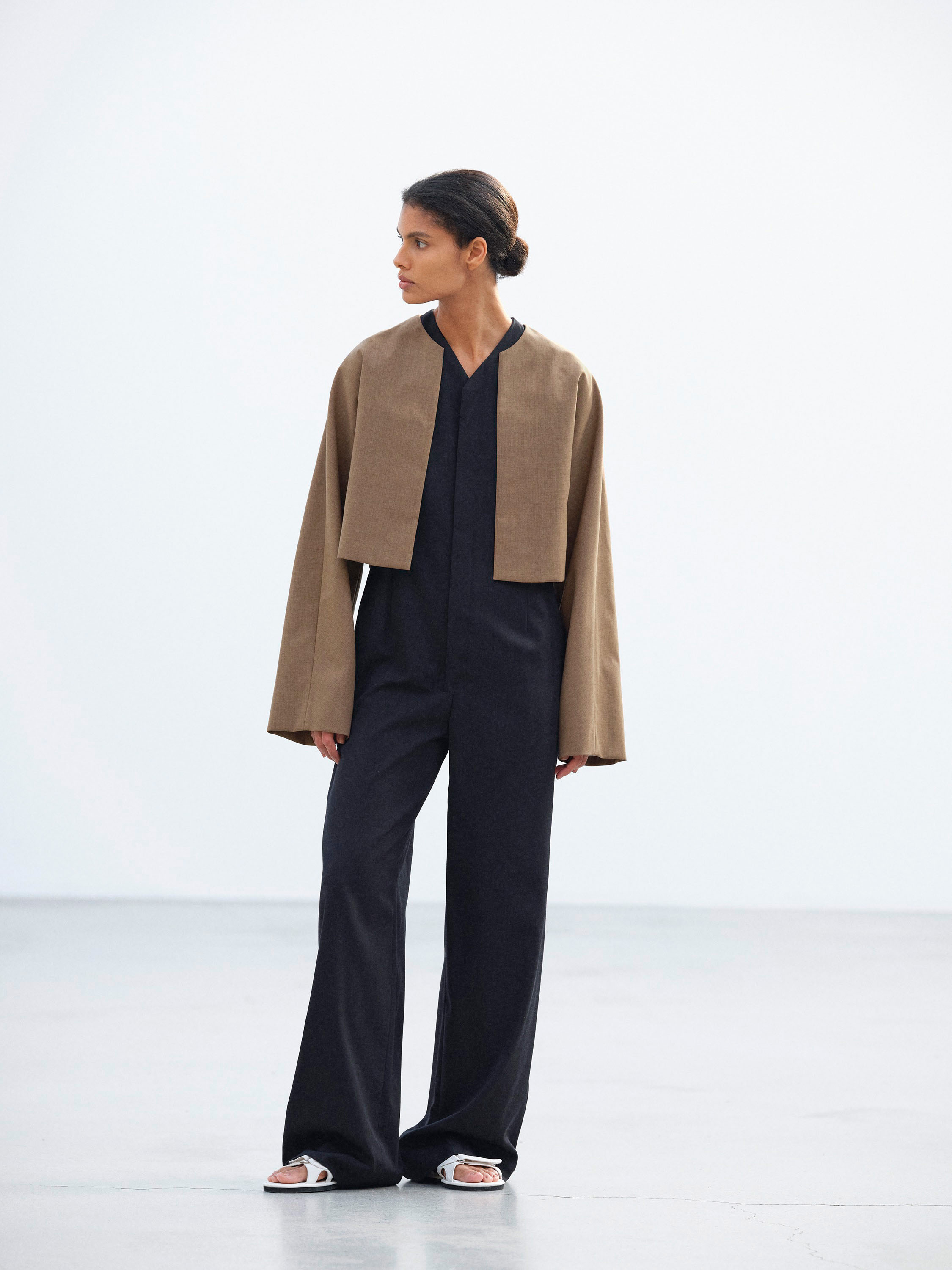 BONDED TROPICAL WOOL LAYERED SOUTIEN COLLAR COAT 詳細画像 TOP BROWN 6