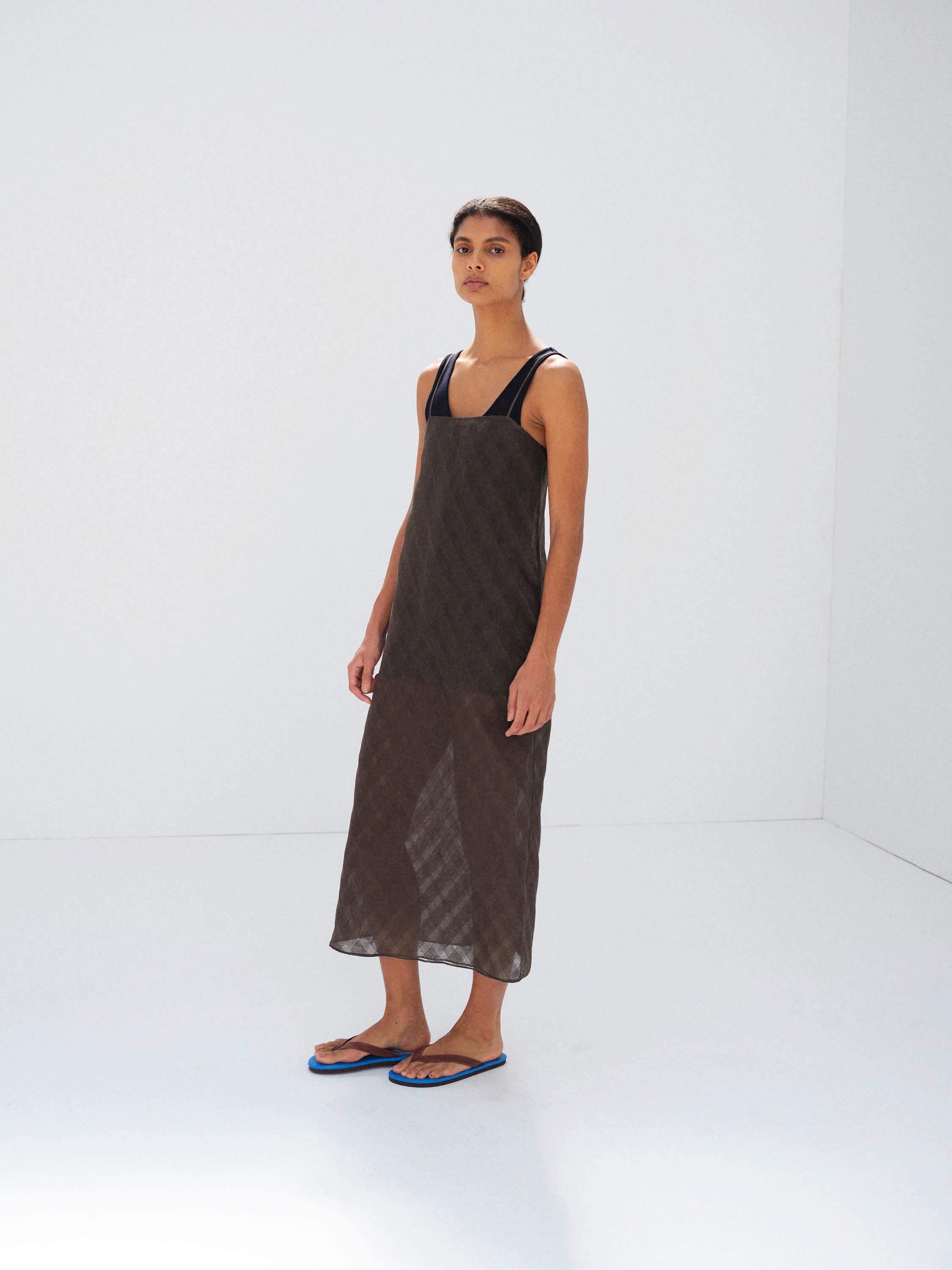 SHEER SILK COTTON CUT JACQUARD CAMISOLE DRESS 詳細画像 DARK BROWN 3