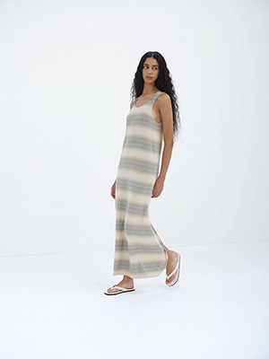 COTTON SILK GRADIENT STRIPE KNIT DRESS